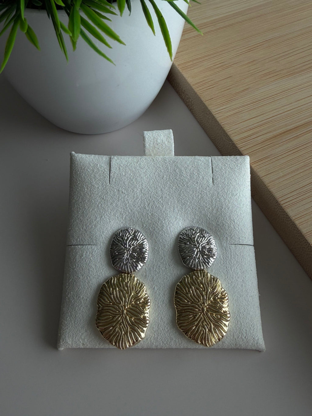 Two-Tone Textured Drop Earrings