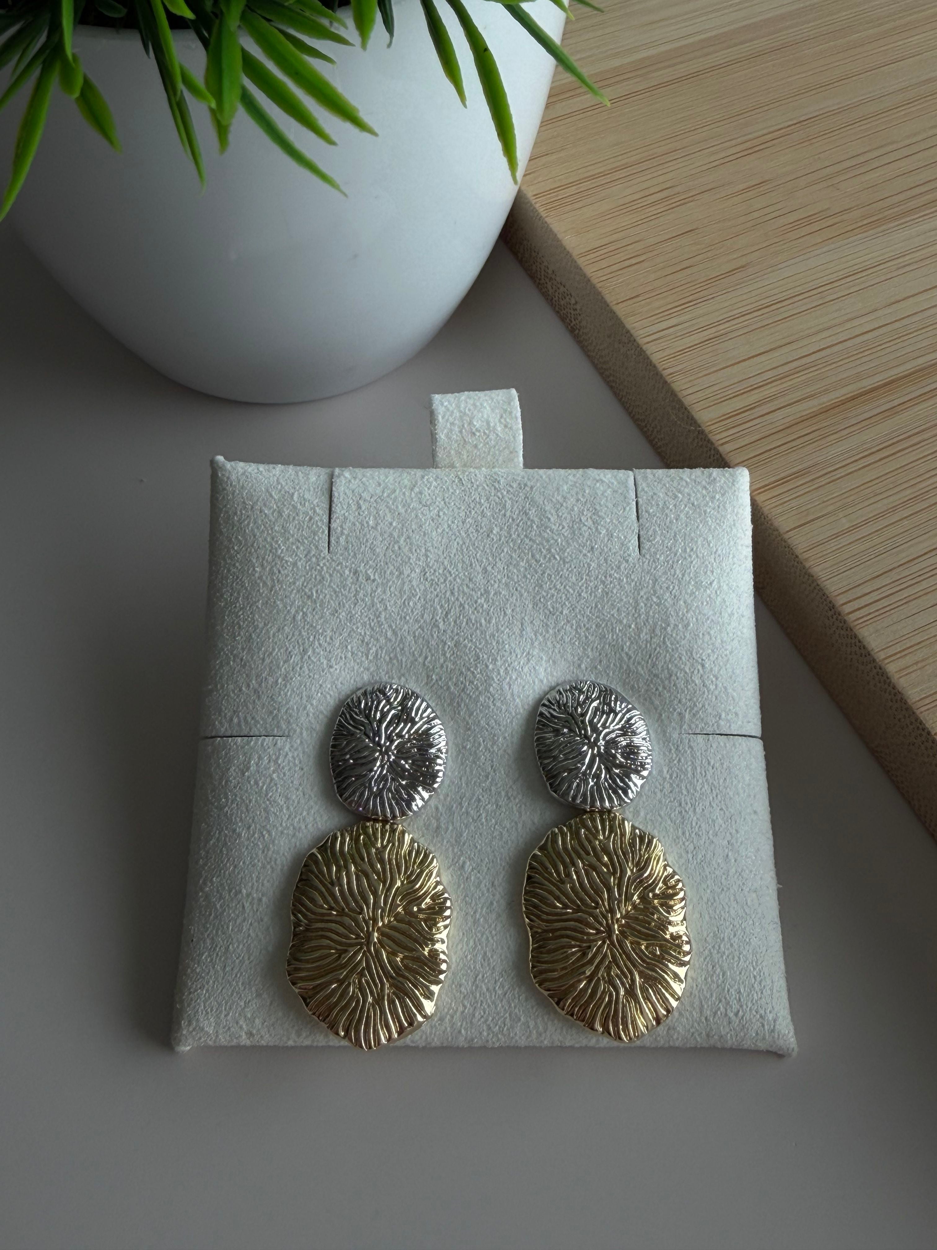 Two-Tone Textured Drop Earrings