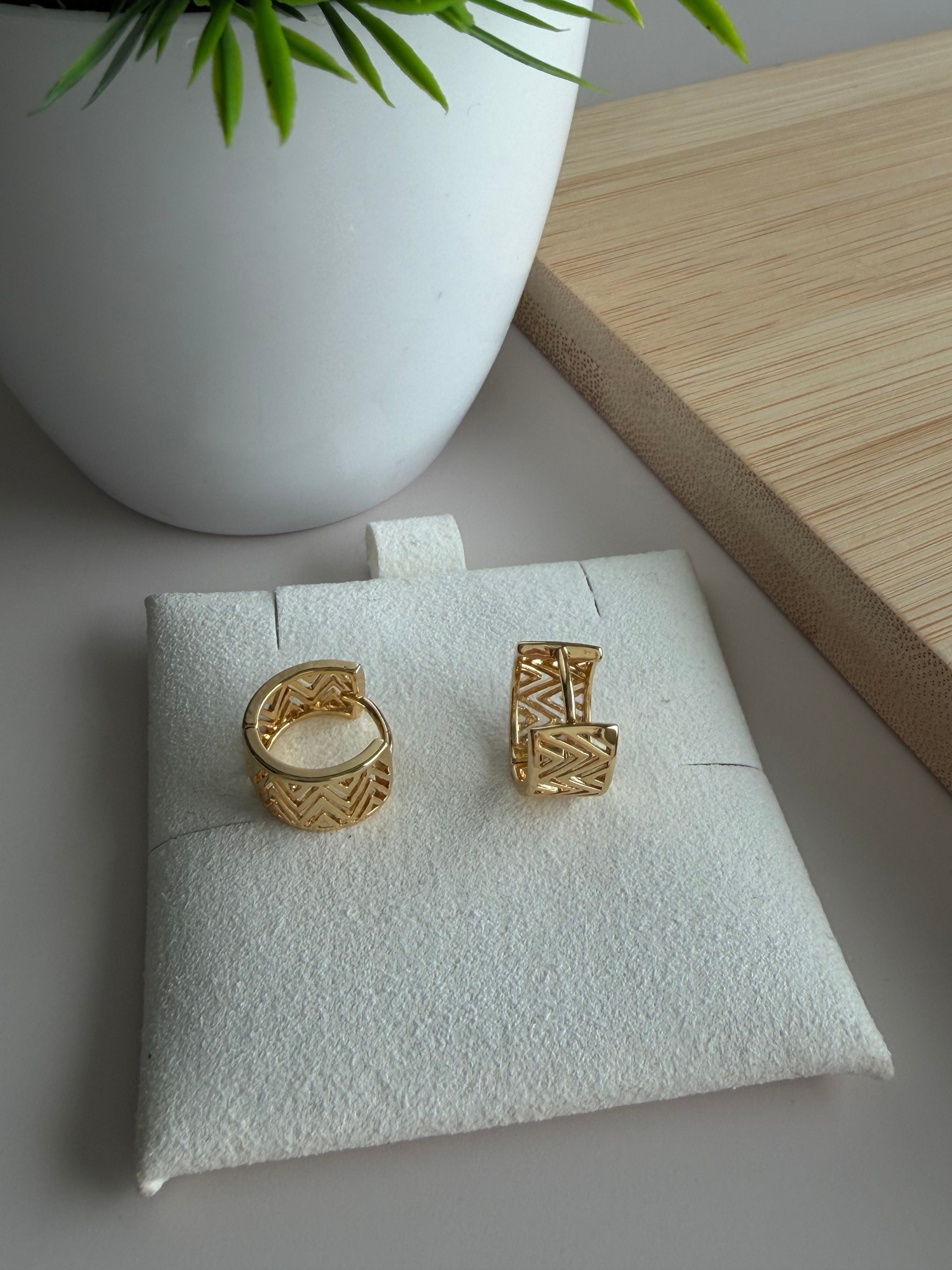 Chevron Textured Gold Huggie Hoops
