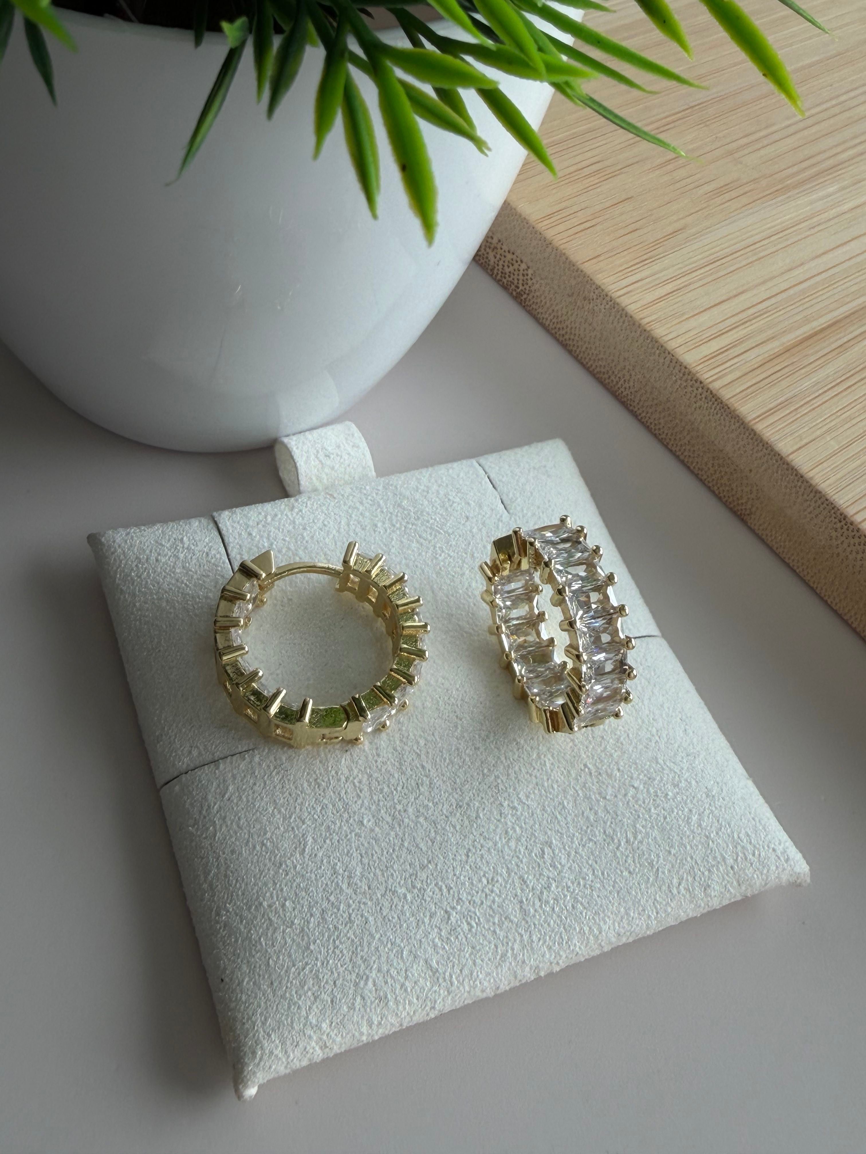 Baguette Pavé Gold Hoop Earrings