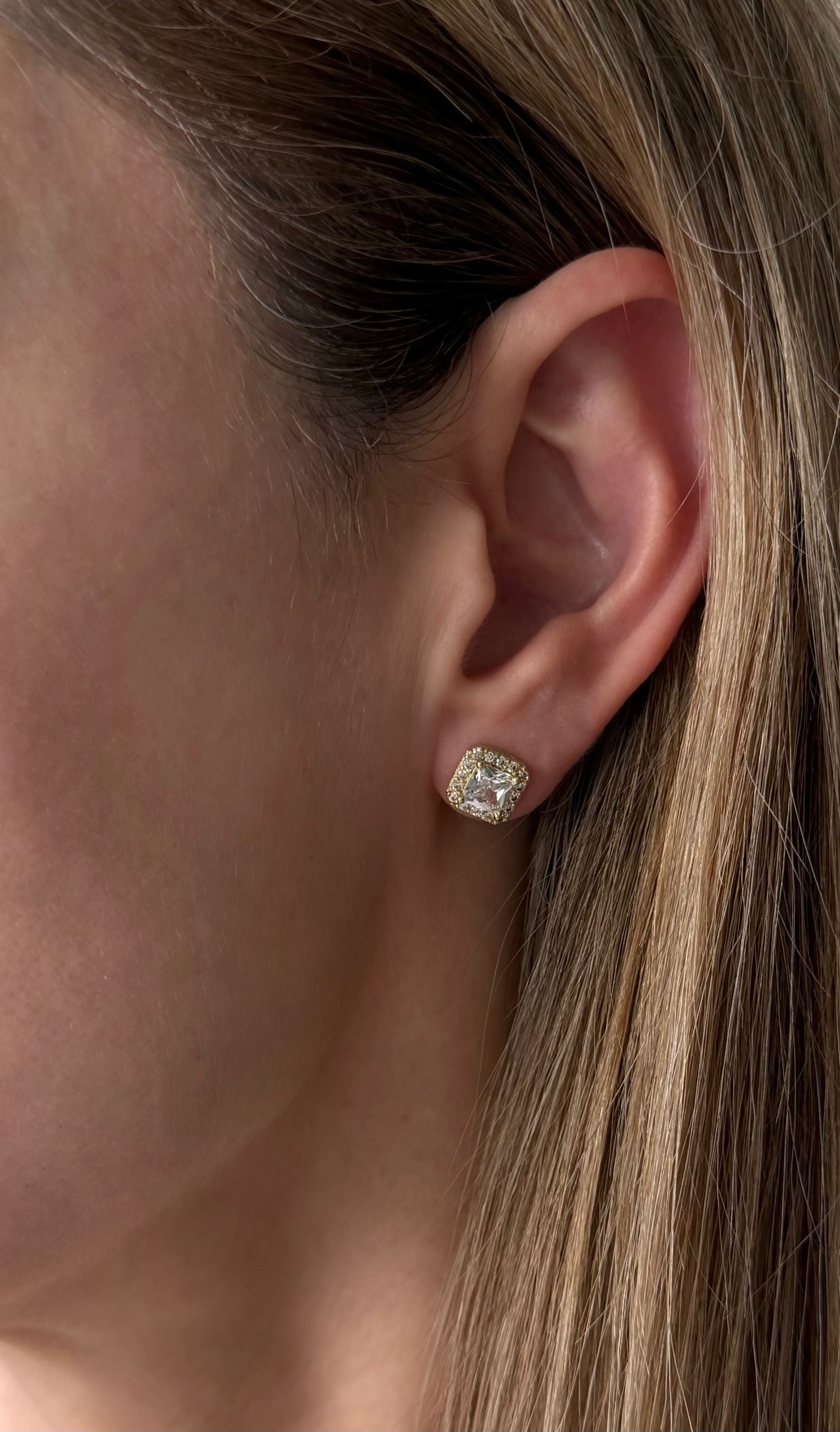 Square Halo Stud Earrings