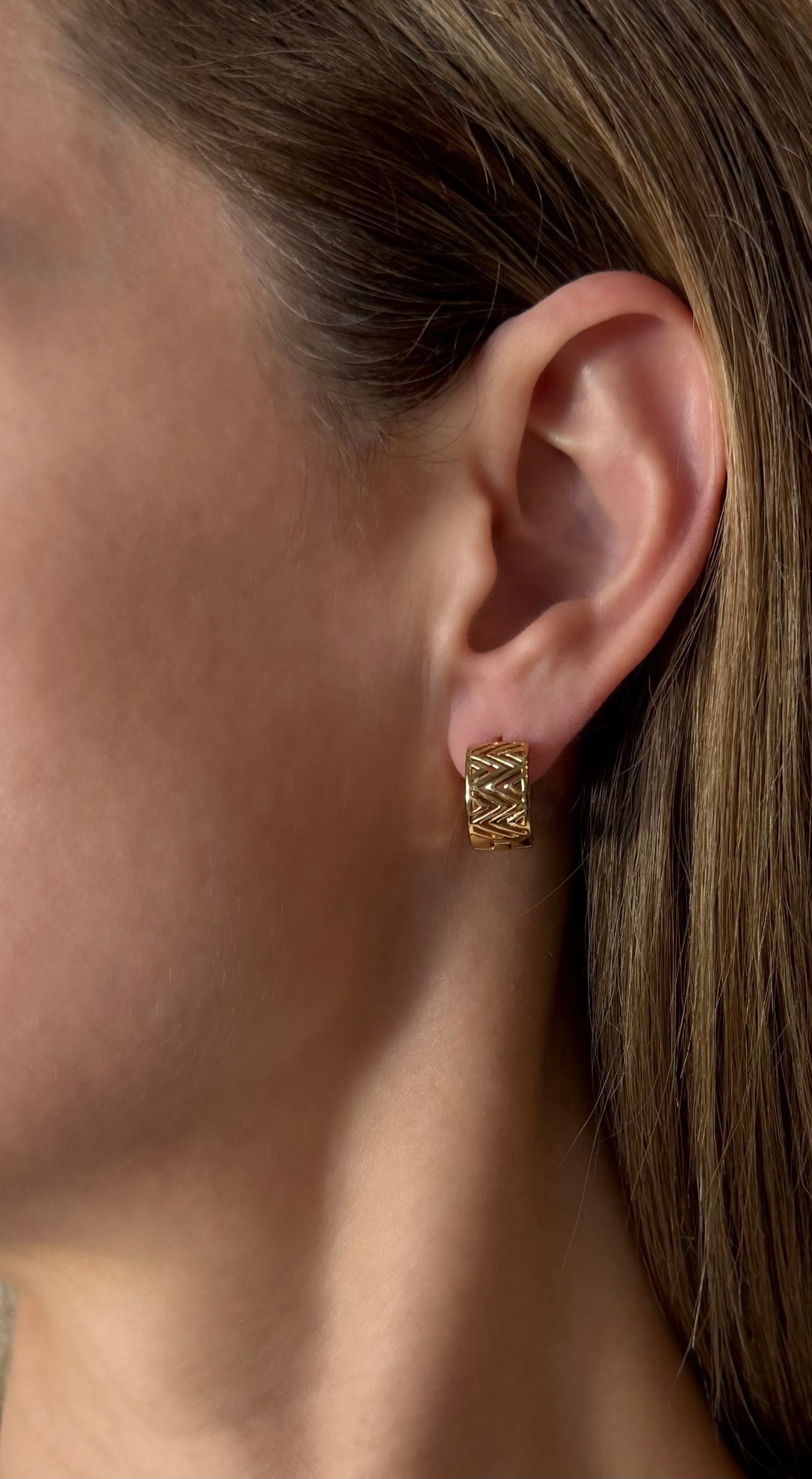 Chevron Textured Gold Huggie Hoops