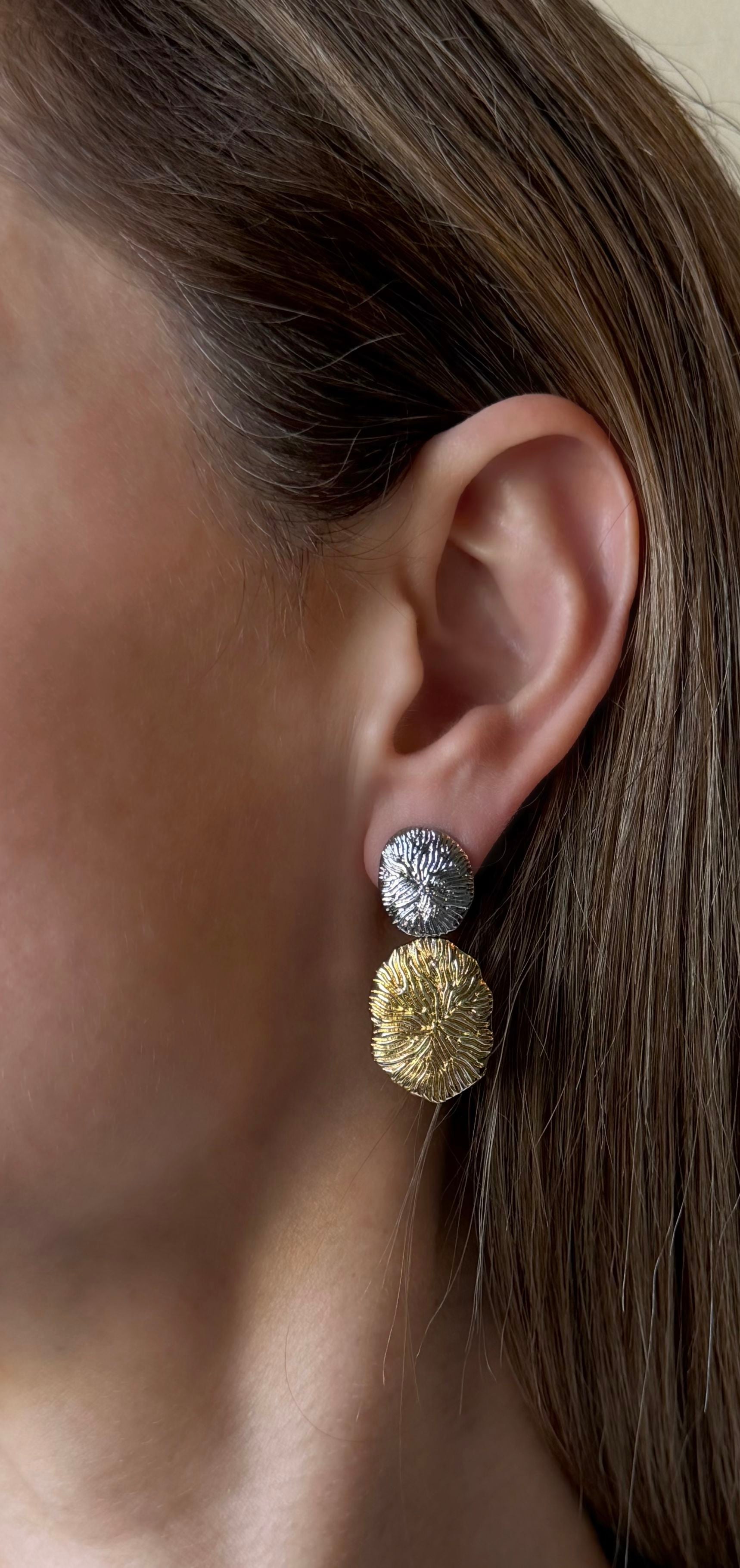 Two-Tone Textured Drop Earrings