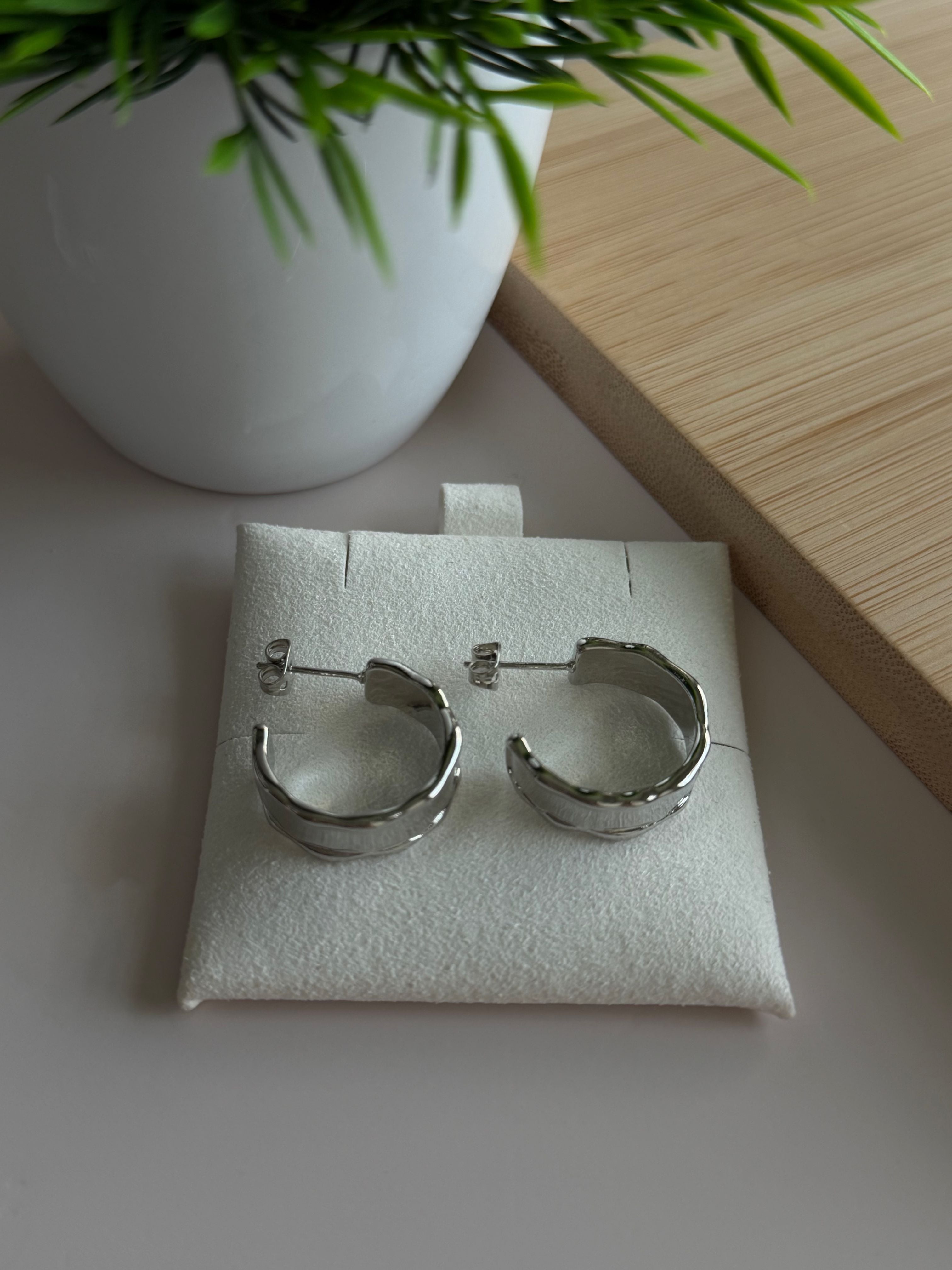 Silver Wavy Mini Hoops
