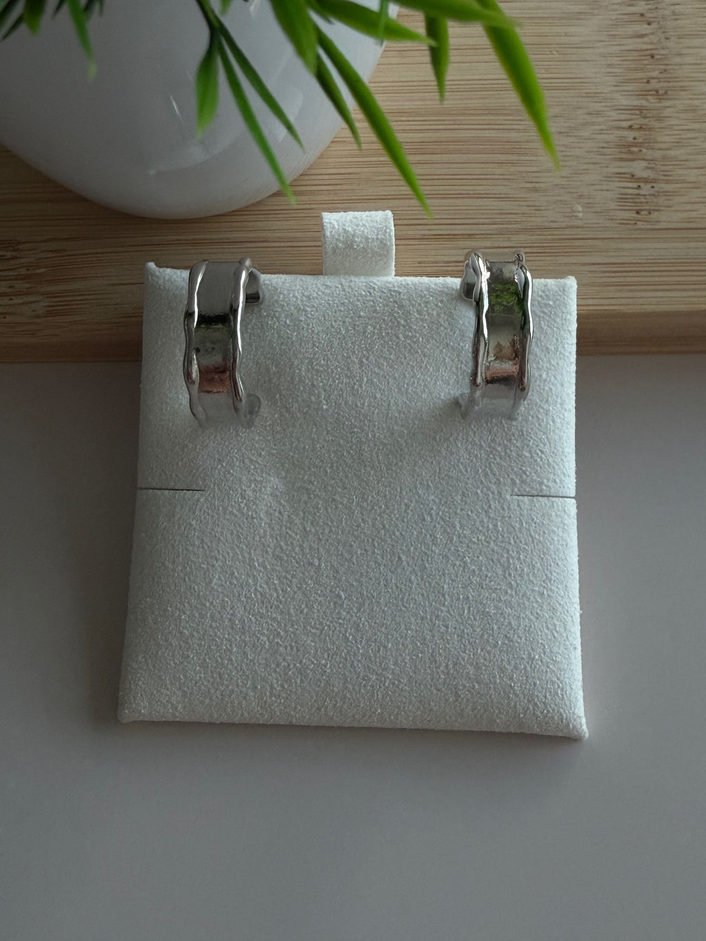 Silver Wavy Mini Hoops