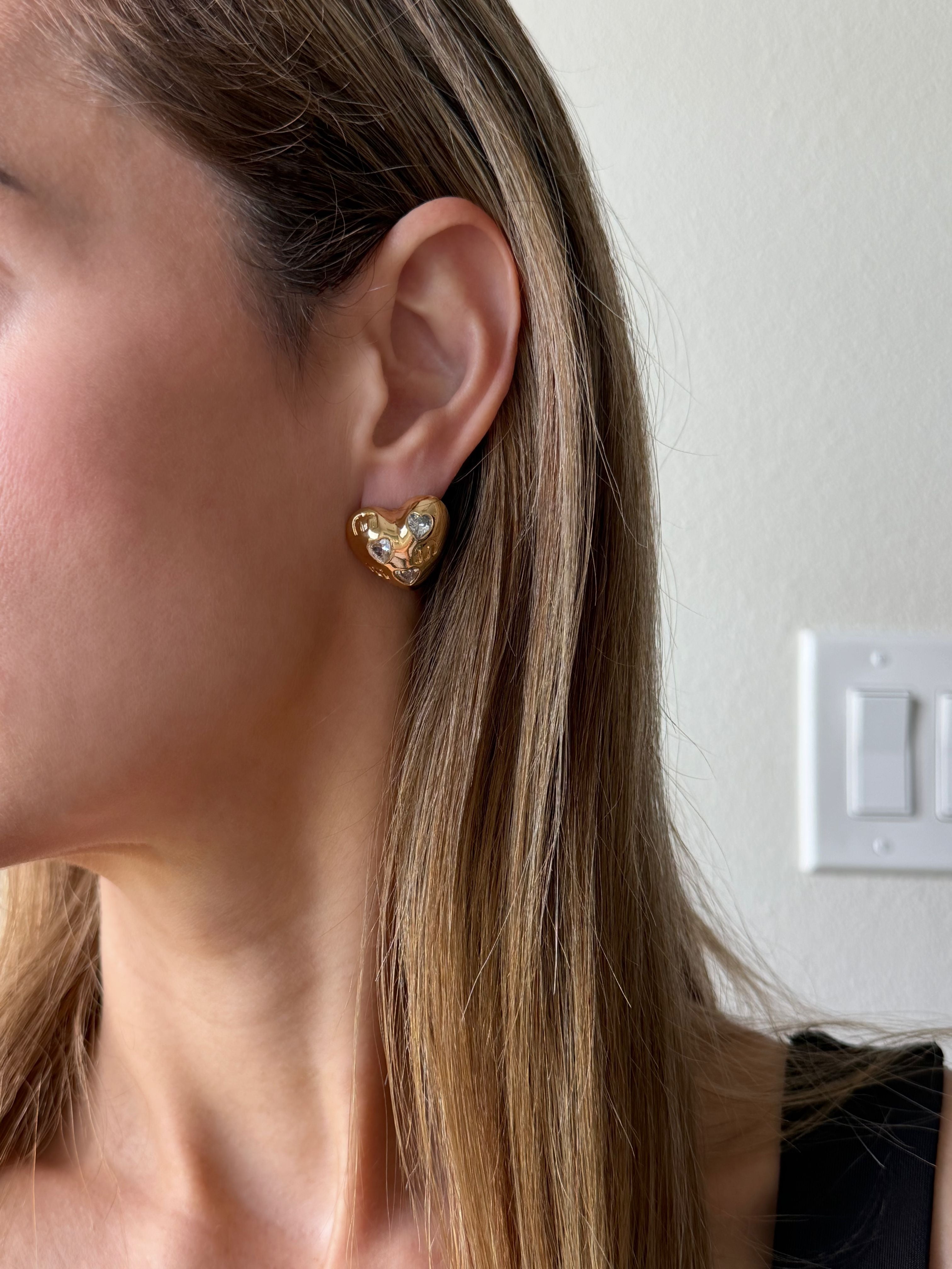 Heart Charm Stud Earrings