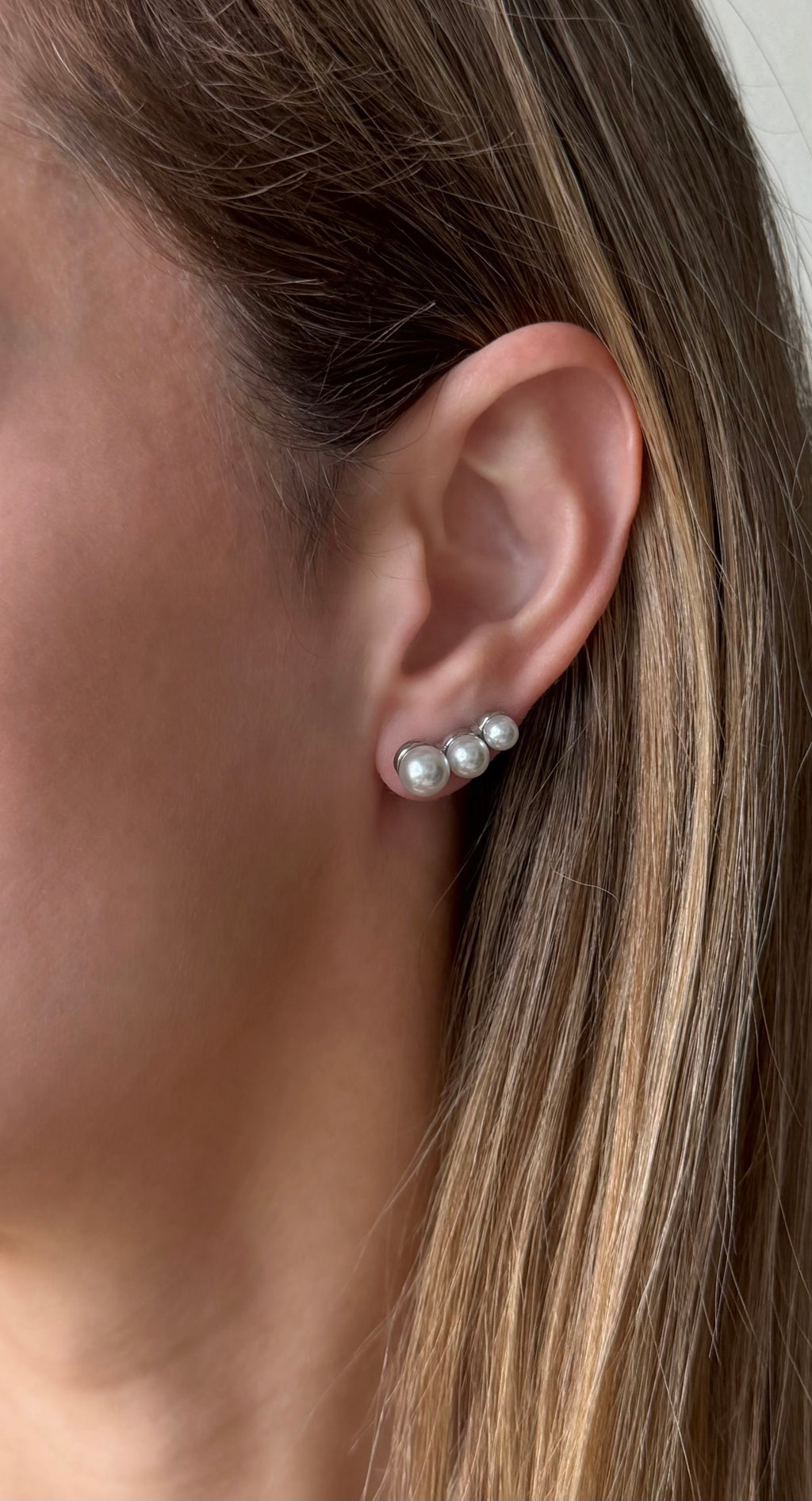 Triple Pearl Climber Earrings