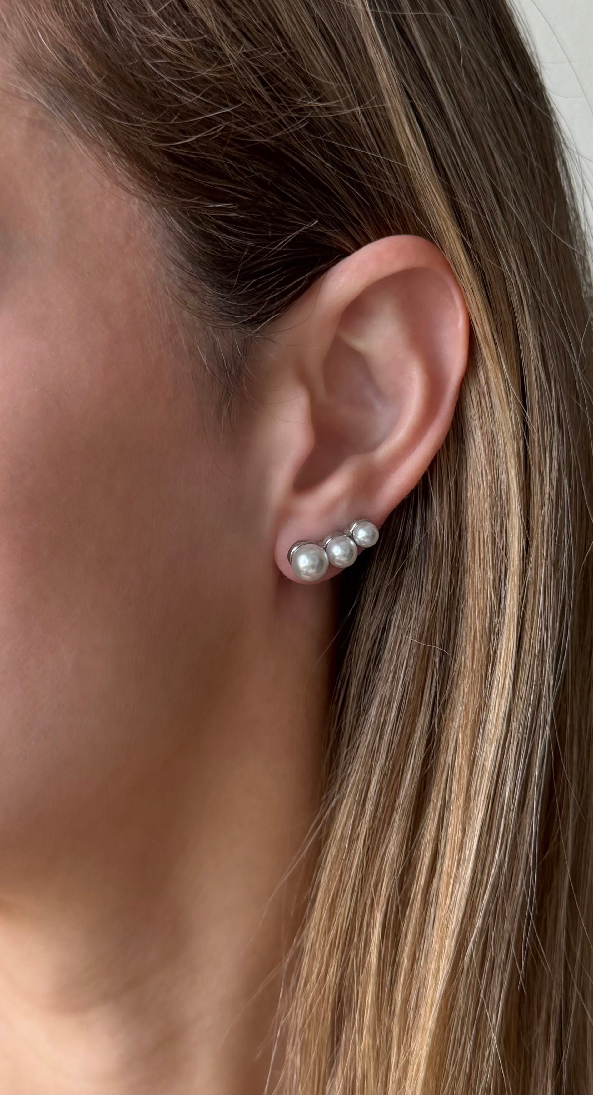 Triple Pearl Climber Earrings