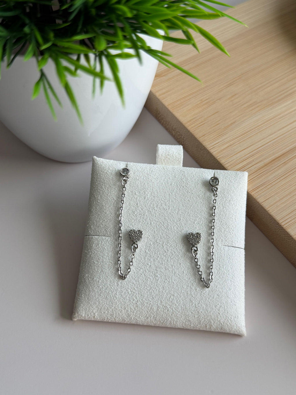 Double Stud Chain Heart Earrings