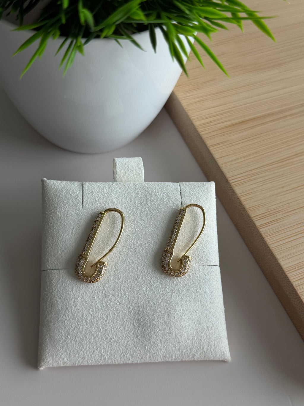 Safety Pin Pavé Earrings