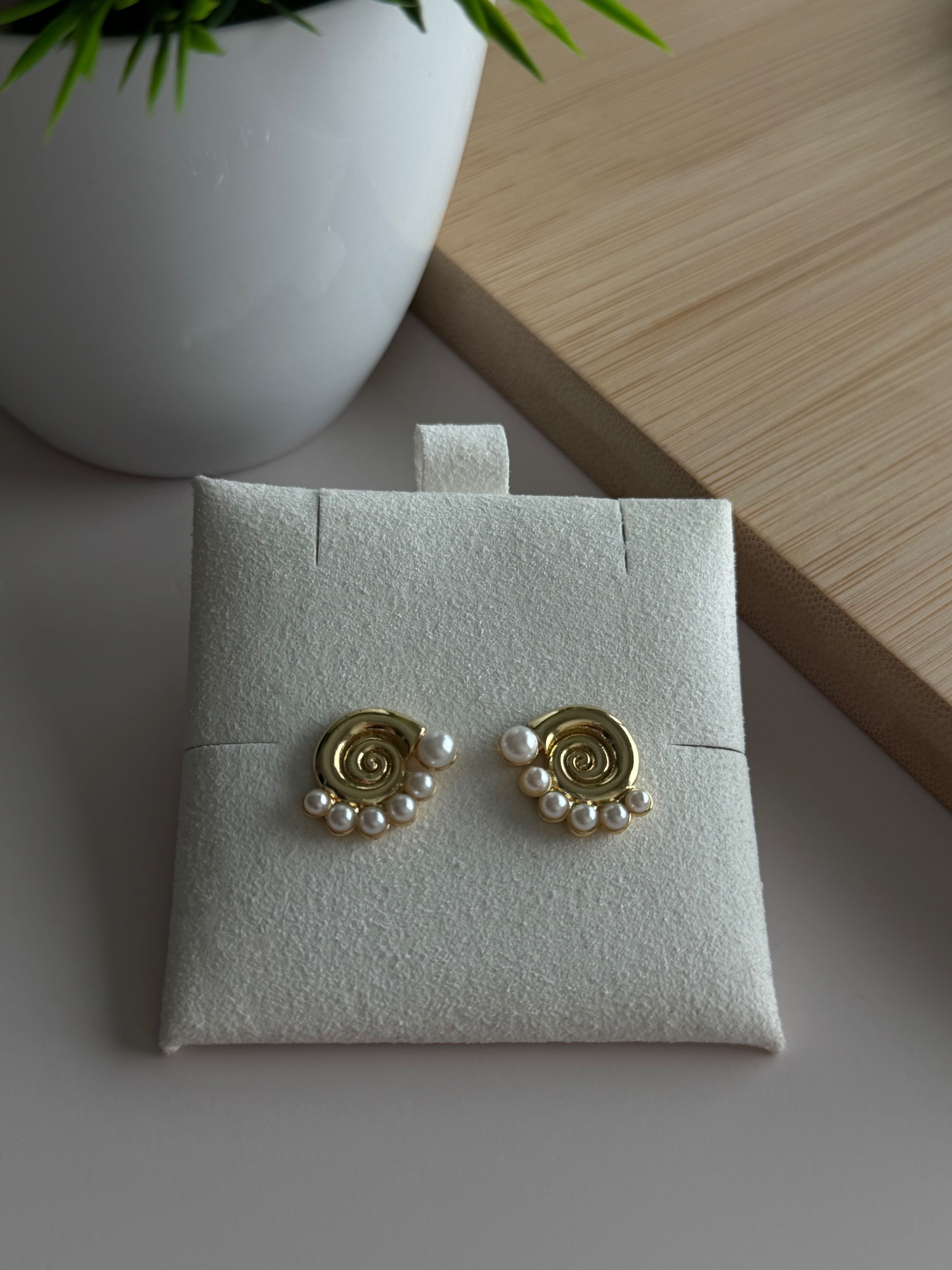 Gold Spiral Pearl Studs