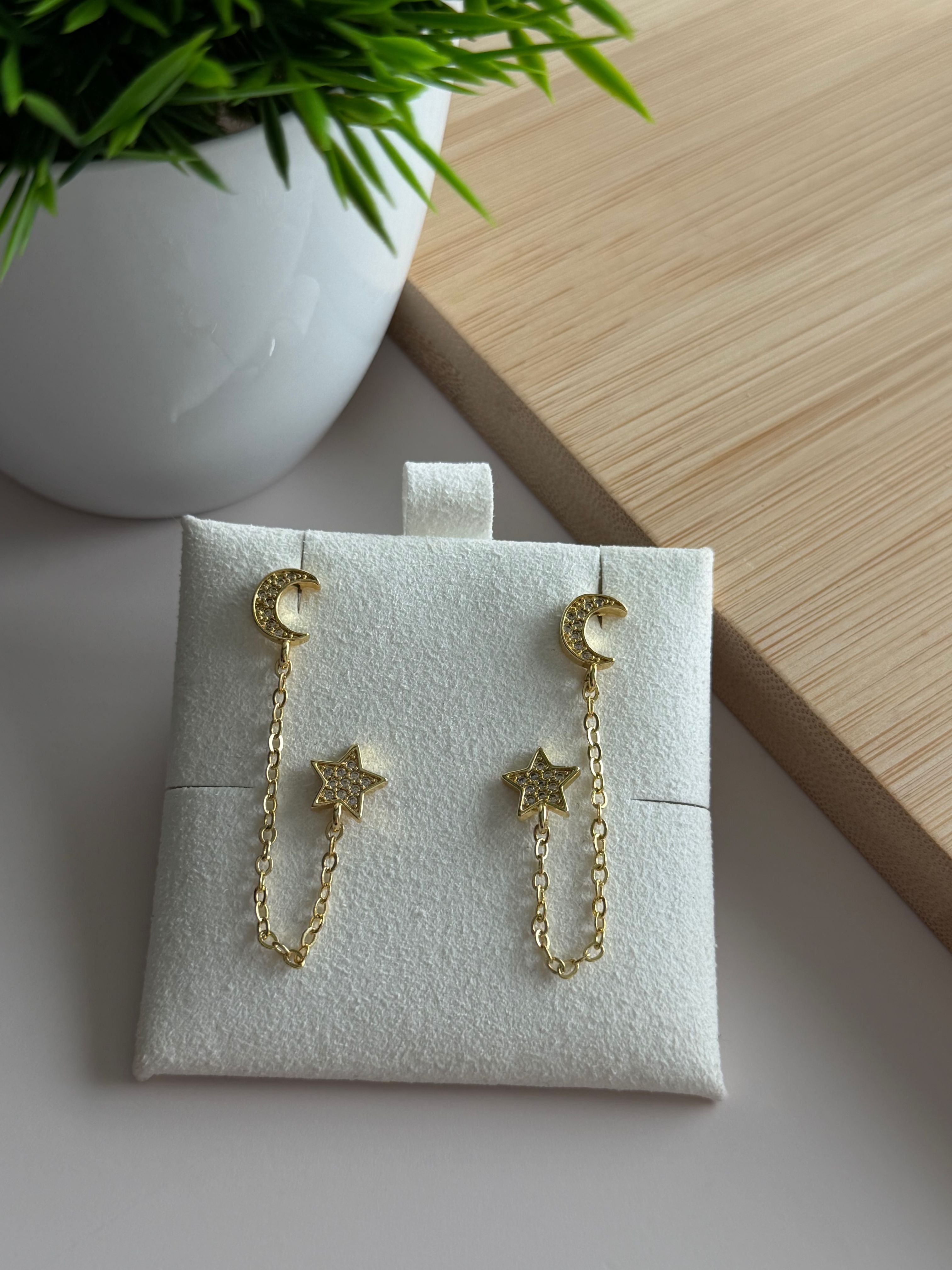 Moon & Star Chain Studs