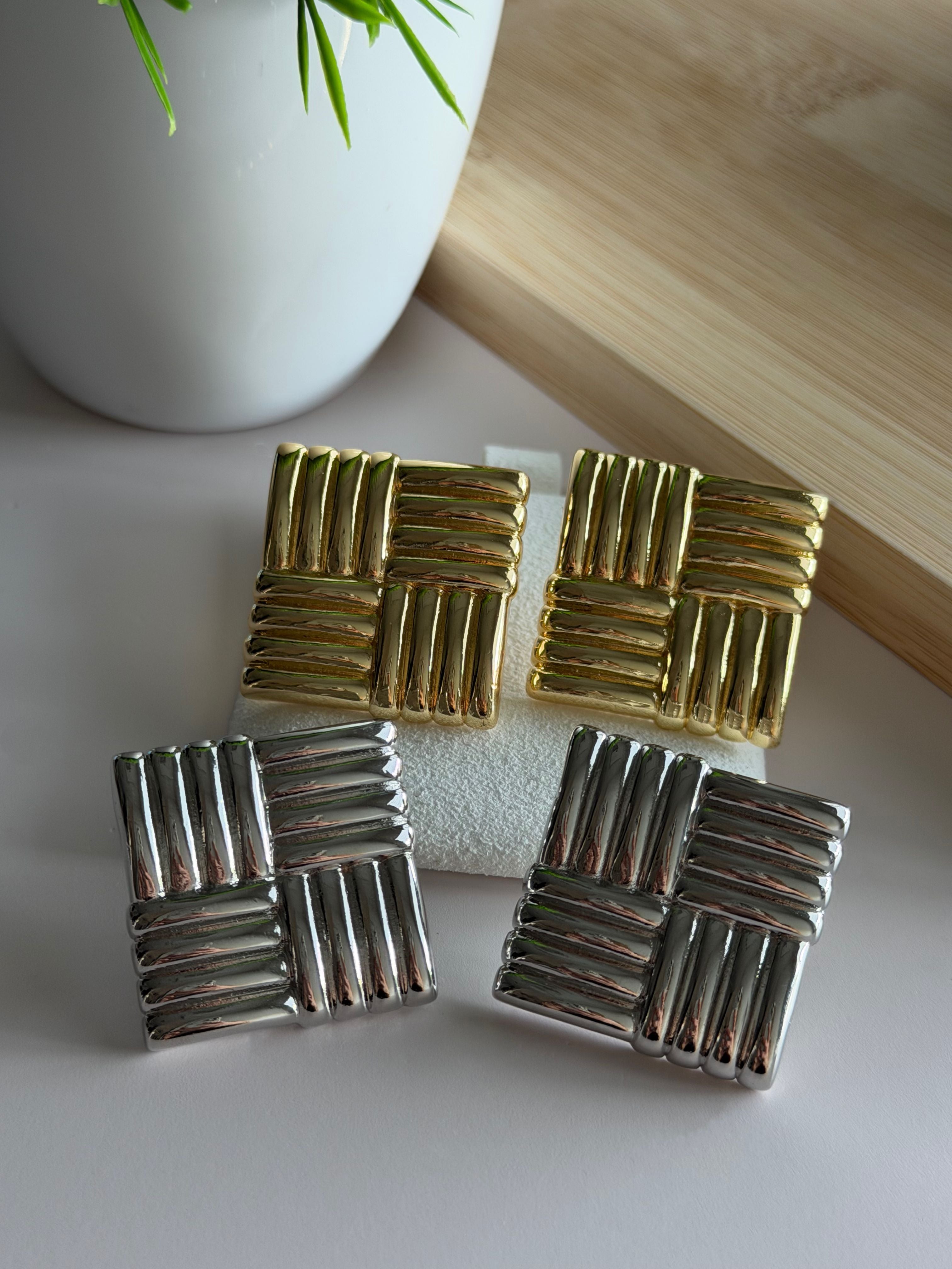 Textured Square Statement Earrings