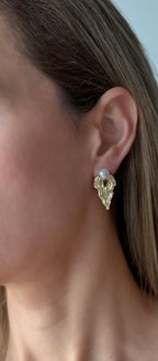 Gold Pearl Textured Drop Earrings