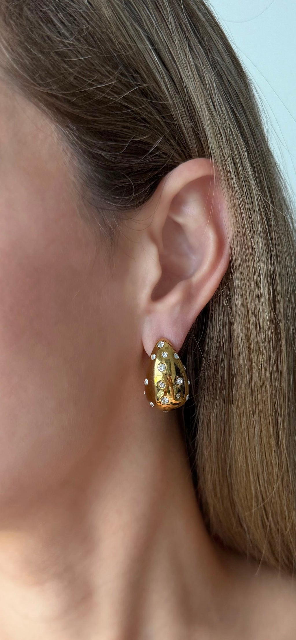 Gold Dome Stud Earrings with CZ Details