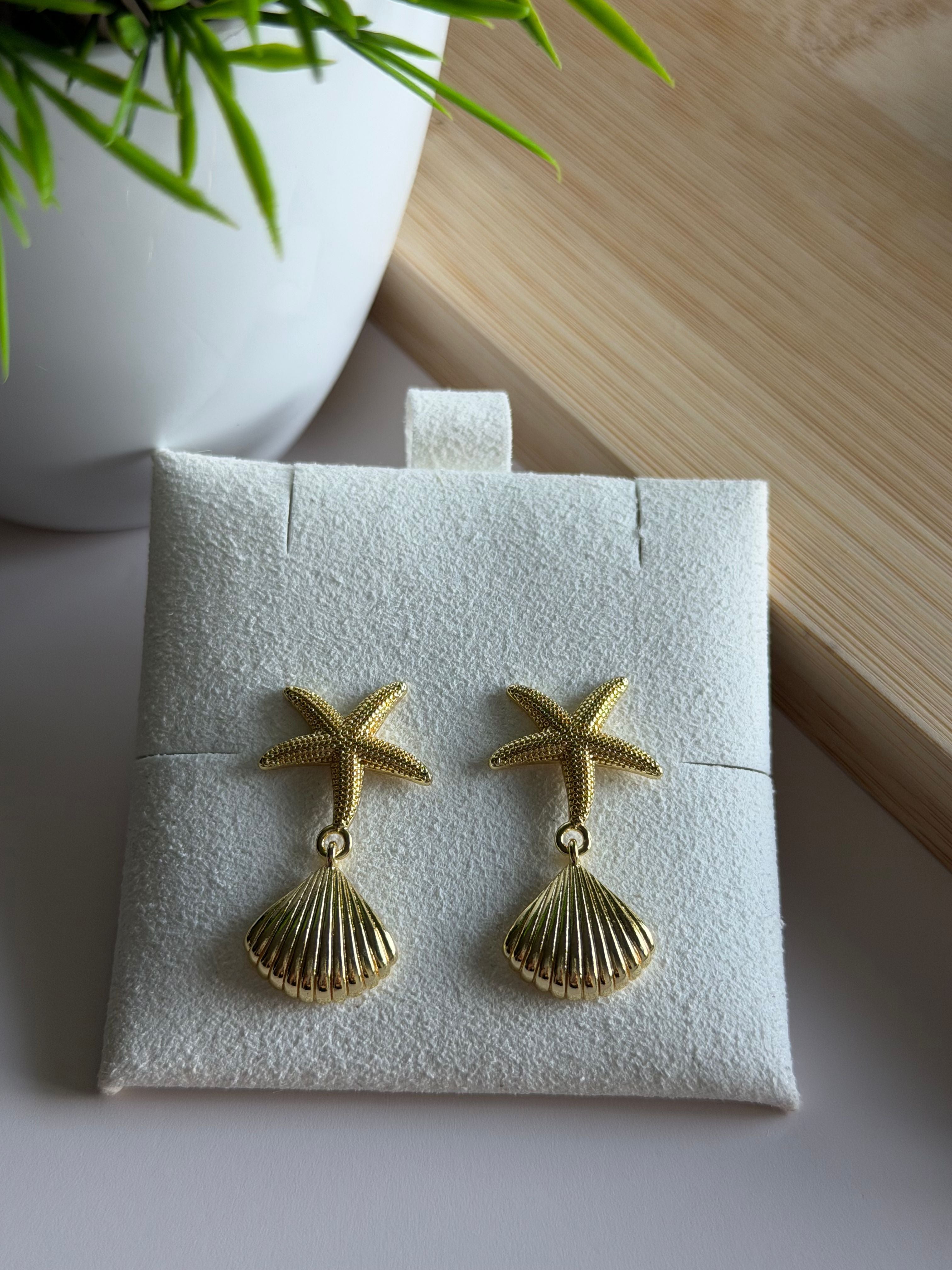 Starfish Drop Seashell Earrings