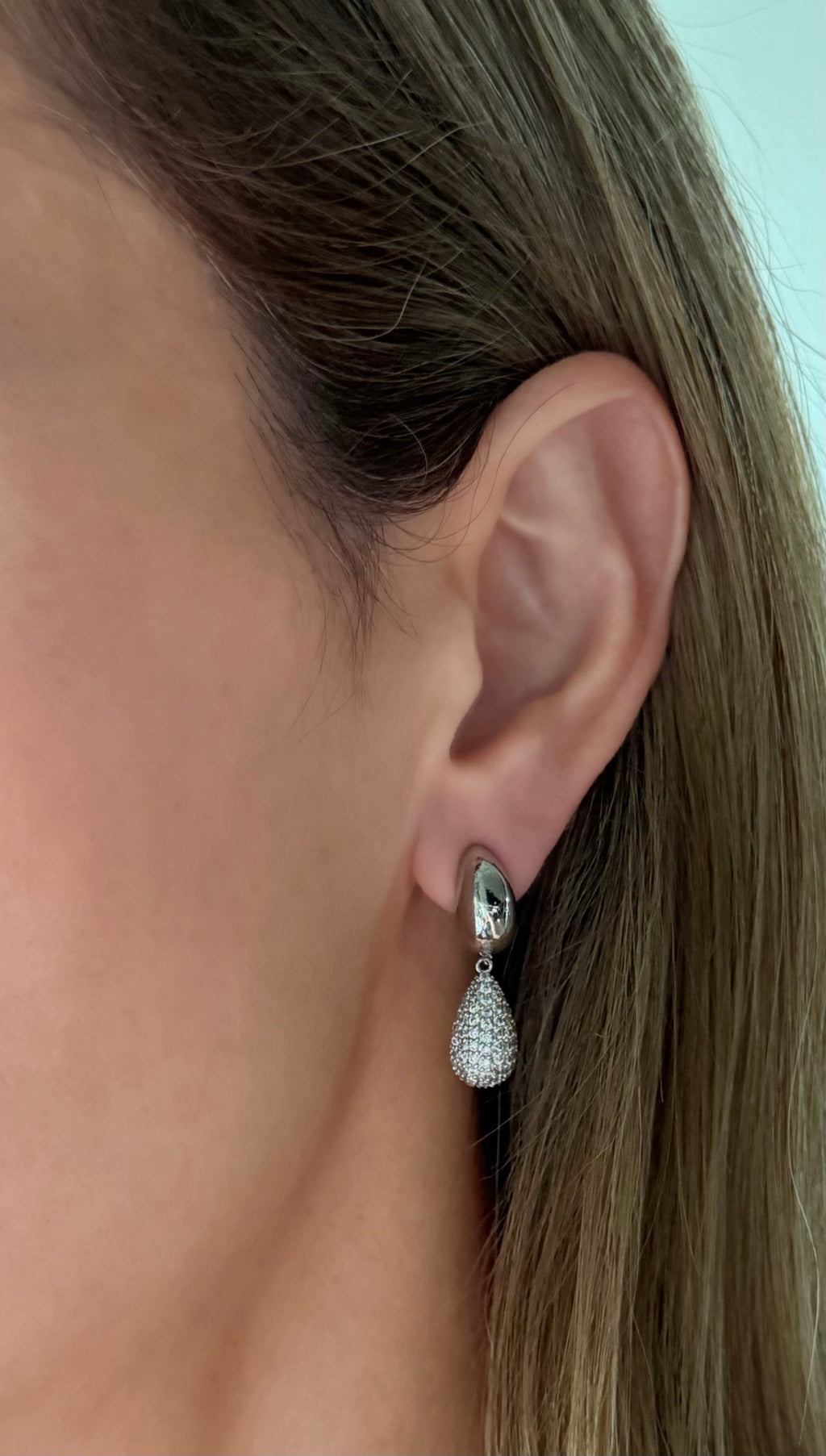 Silver Teardrop Pavé Earrings