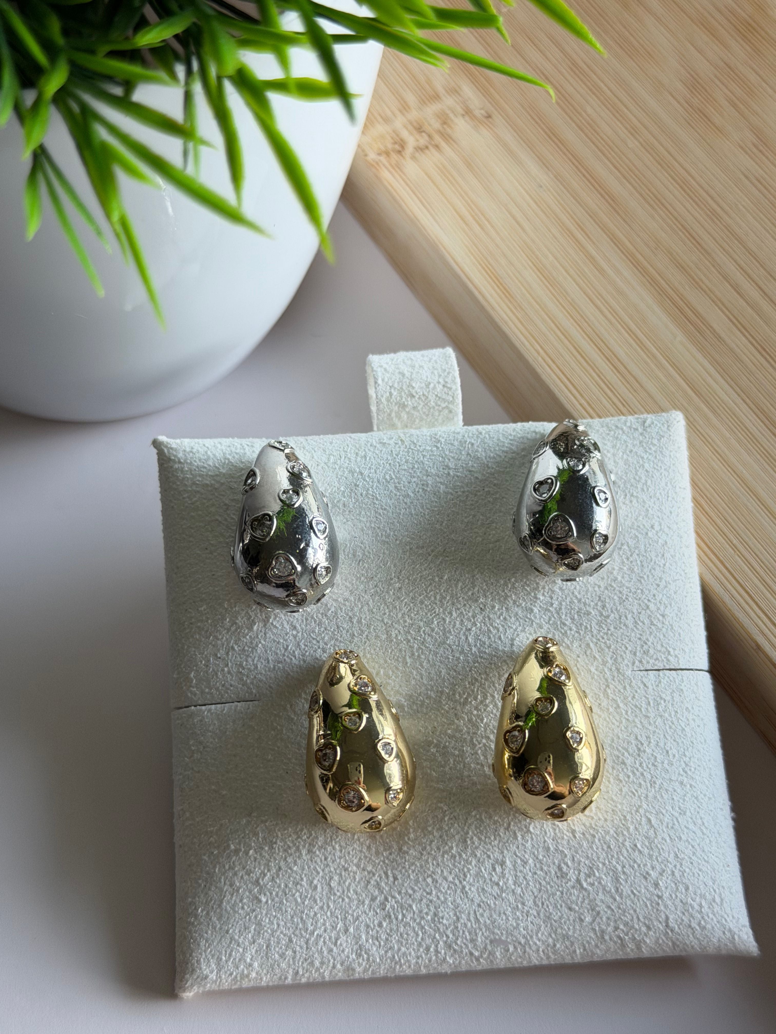 Heart-Studded Teardrop Earrings