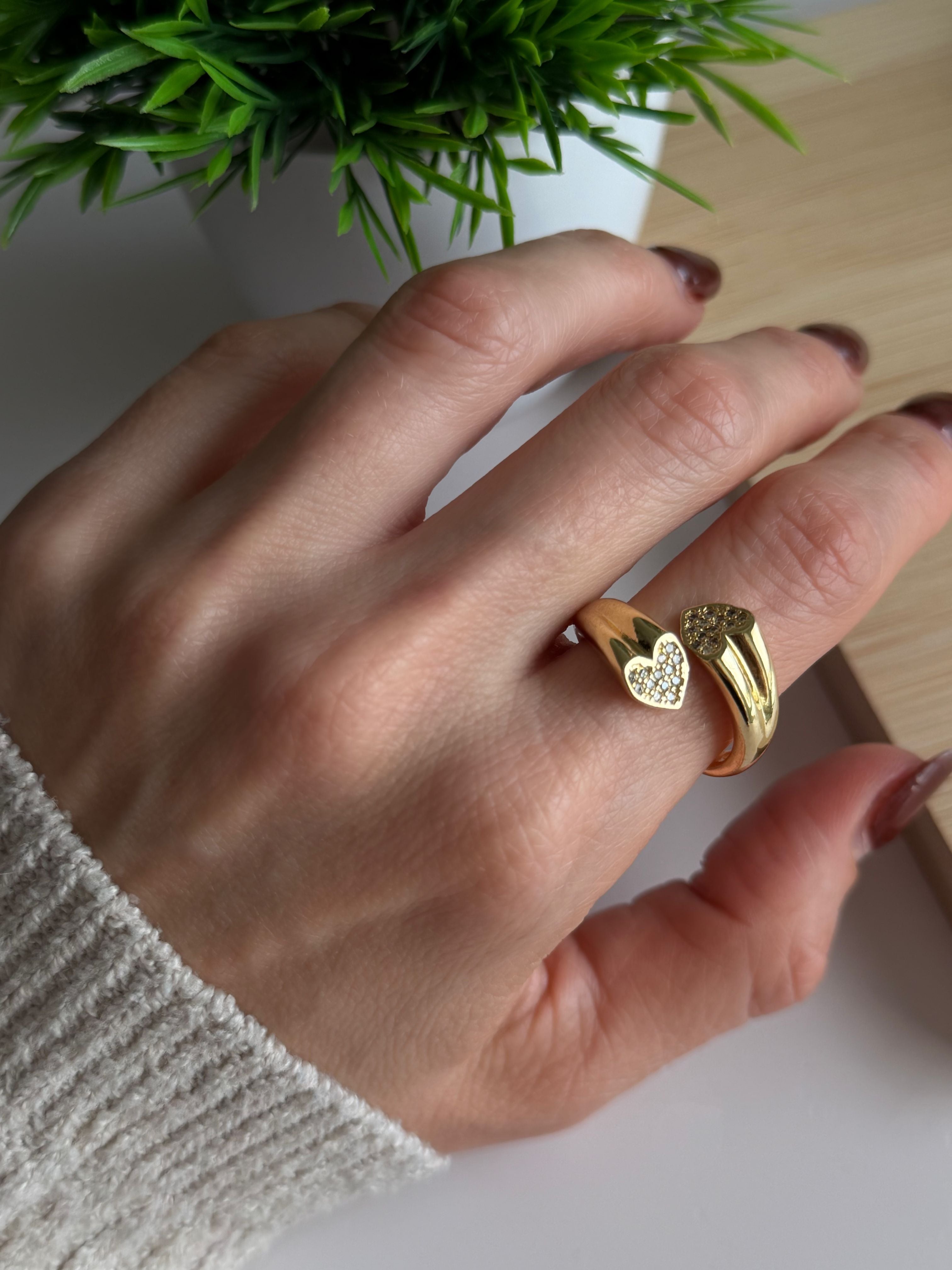 Double Heart Open Ring