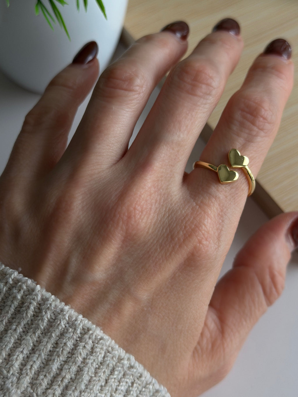 Double Heart Adjustable Ring