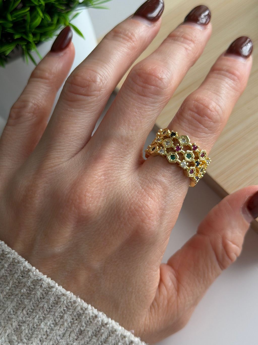 Hexagon Gem Ring