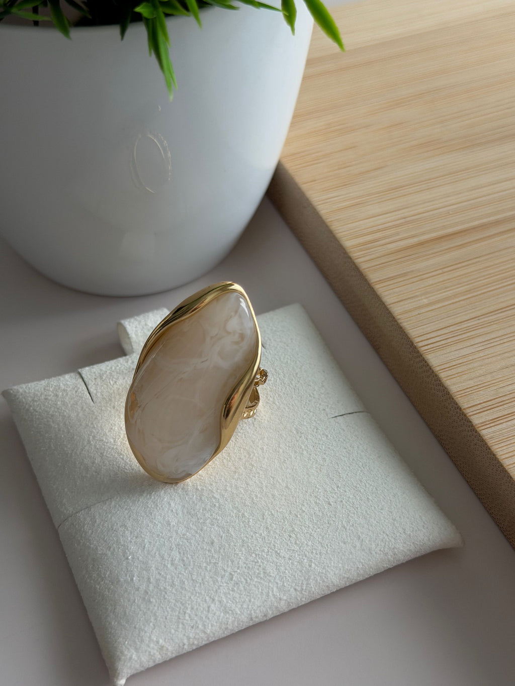 White Marble Oval Ring
