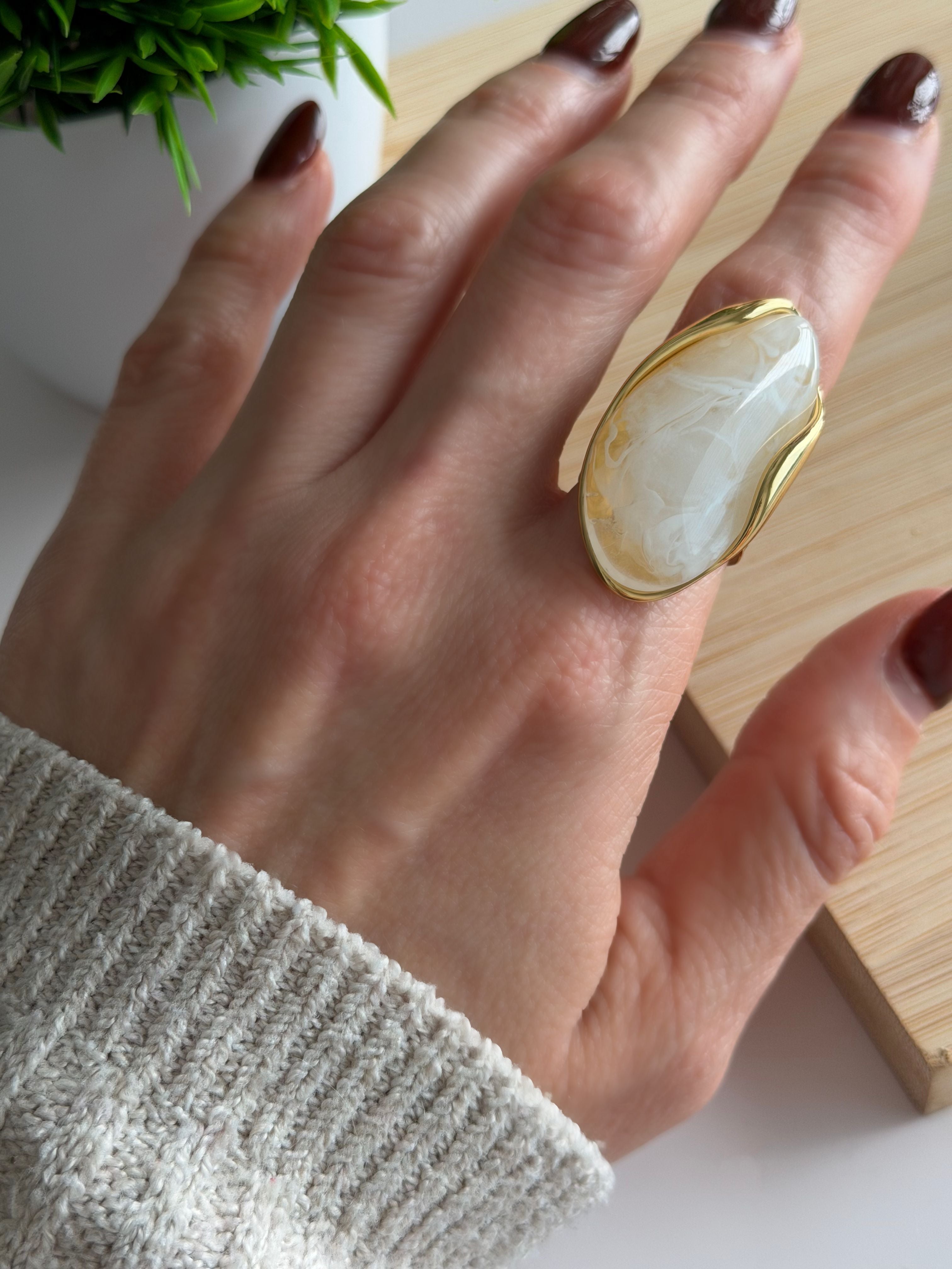 White Marble Oval Ring