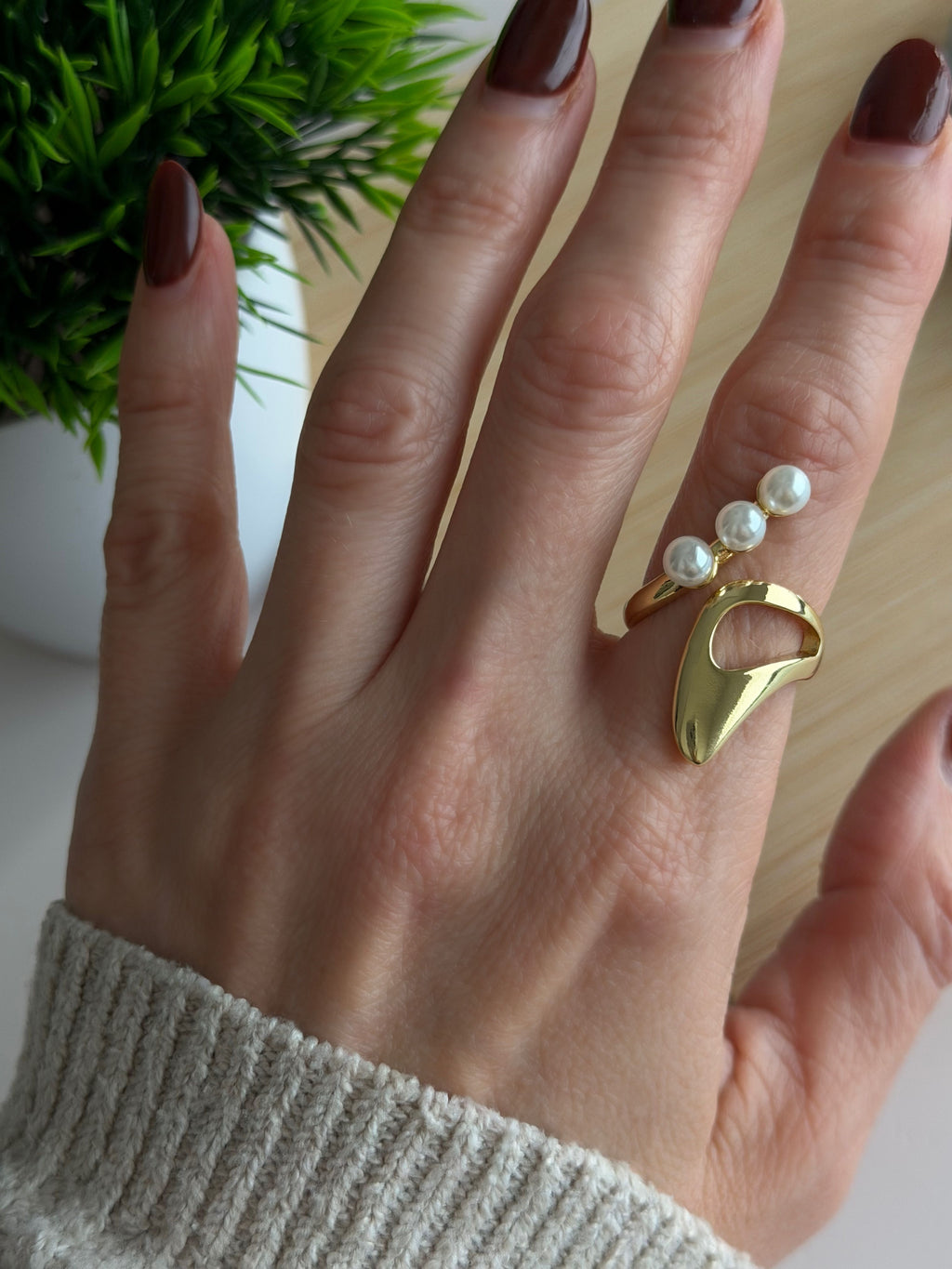Pearl Accent Sculptural Ring