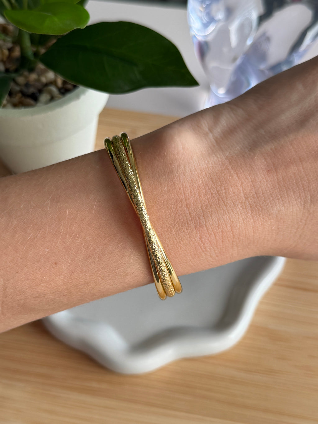 Textured Double-Bar Gold Cuff