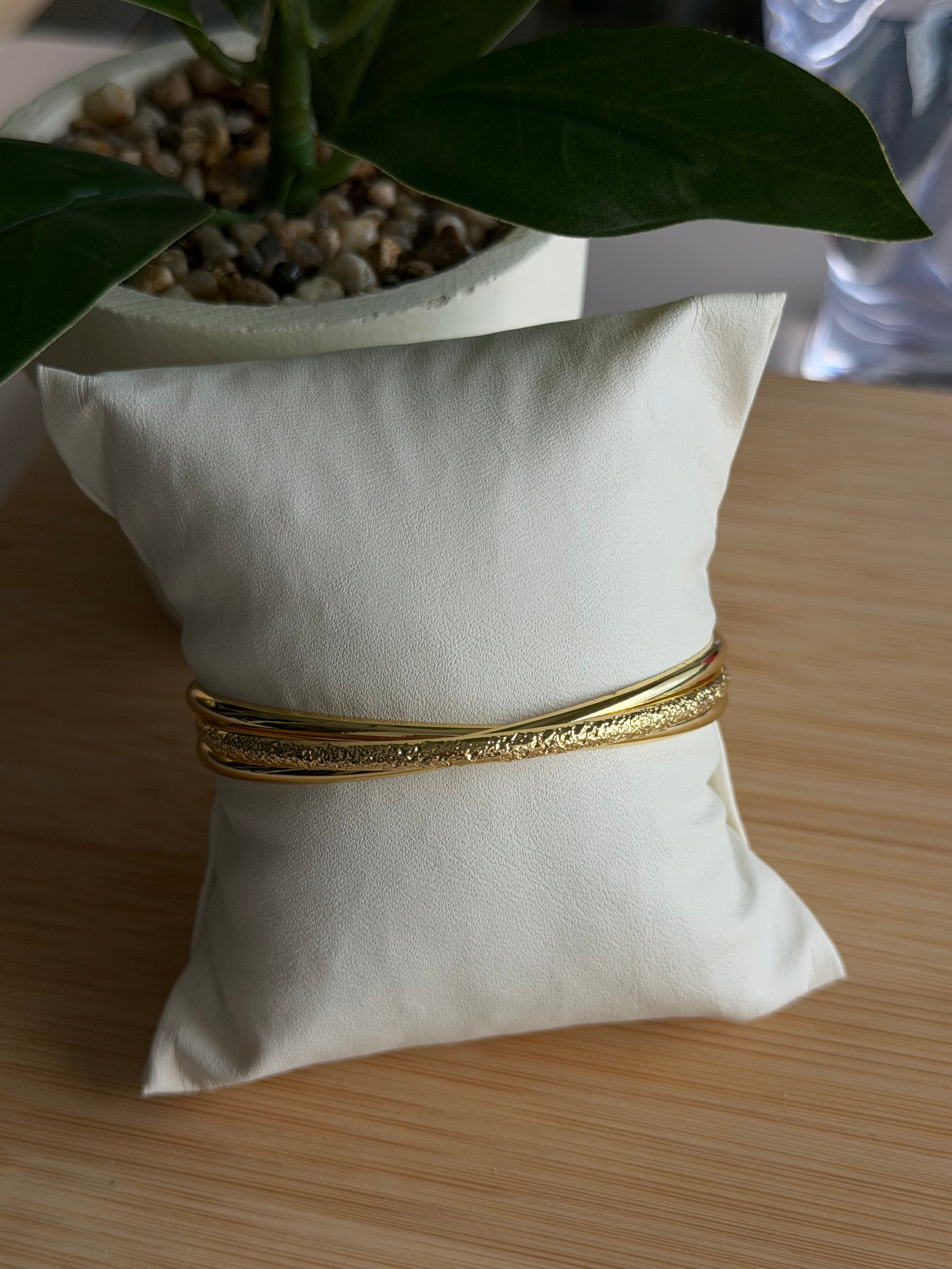 Textured Double-Bar Gold Cuff