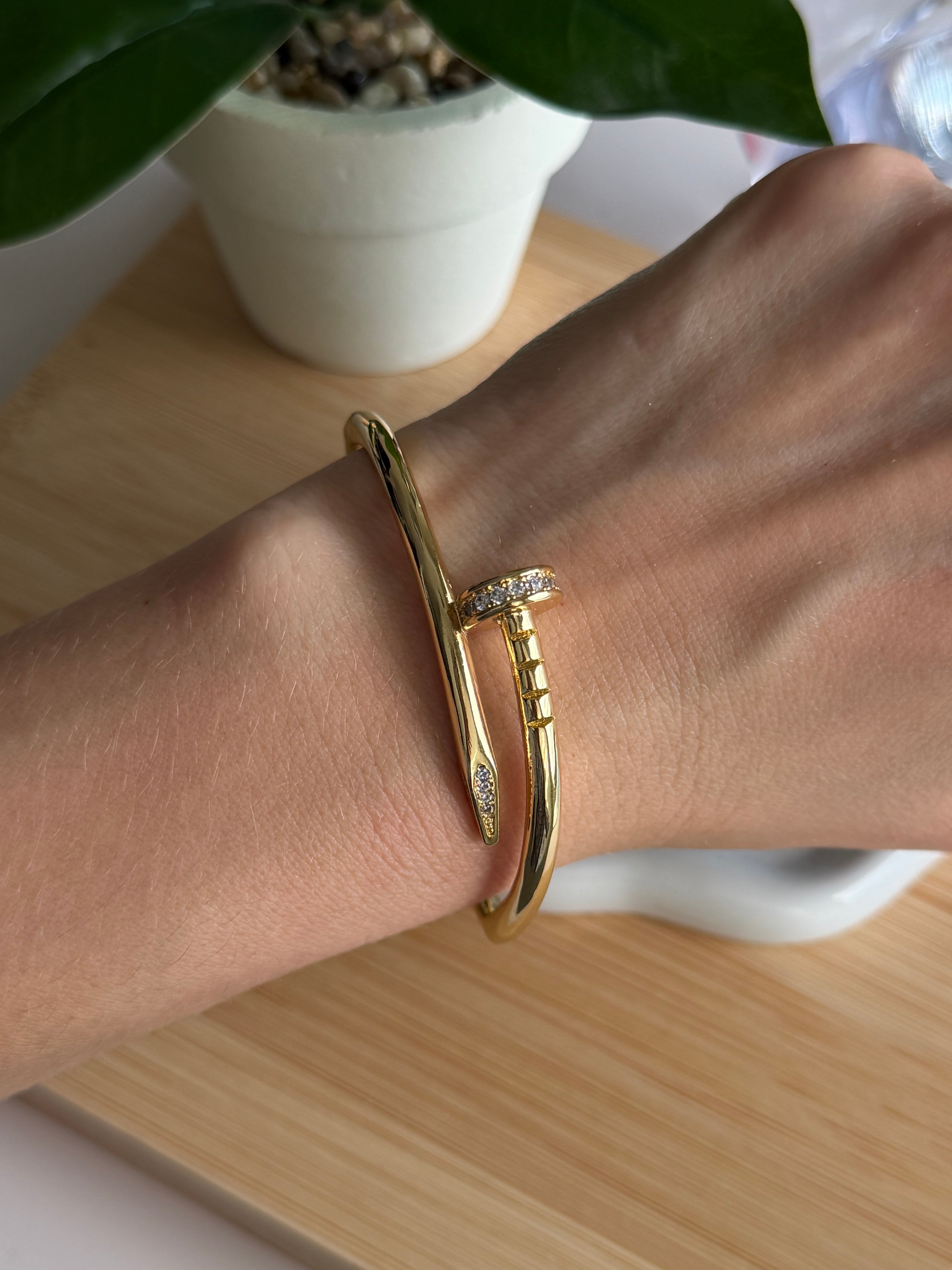 Gold Pavé Nail Cuff Bracelet