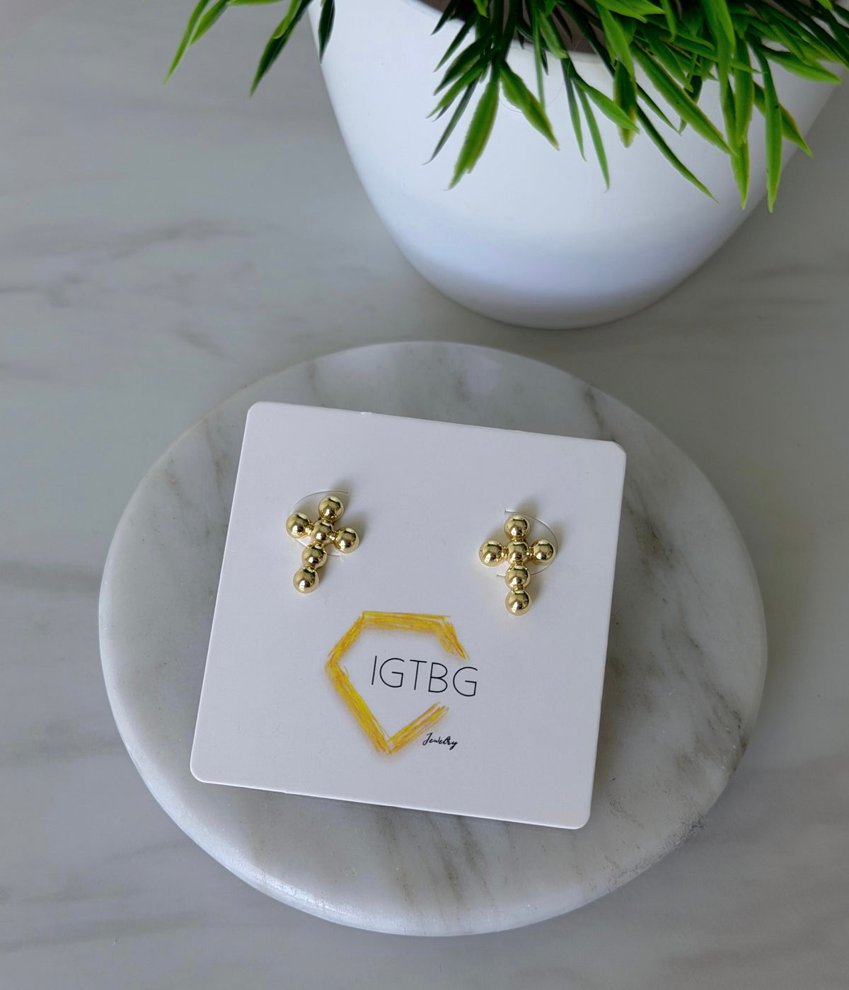 Golden Beaded Cross Studs