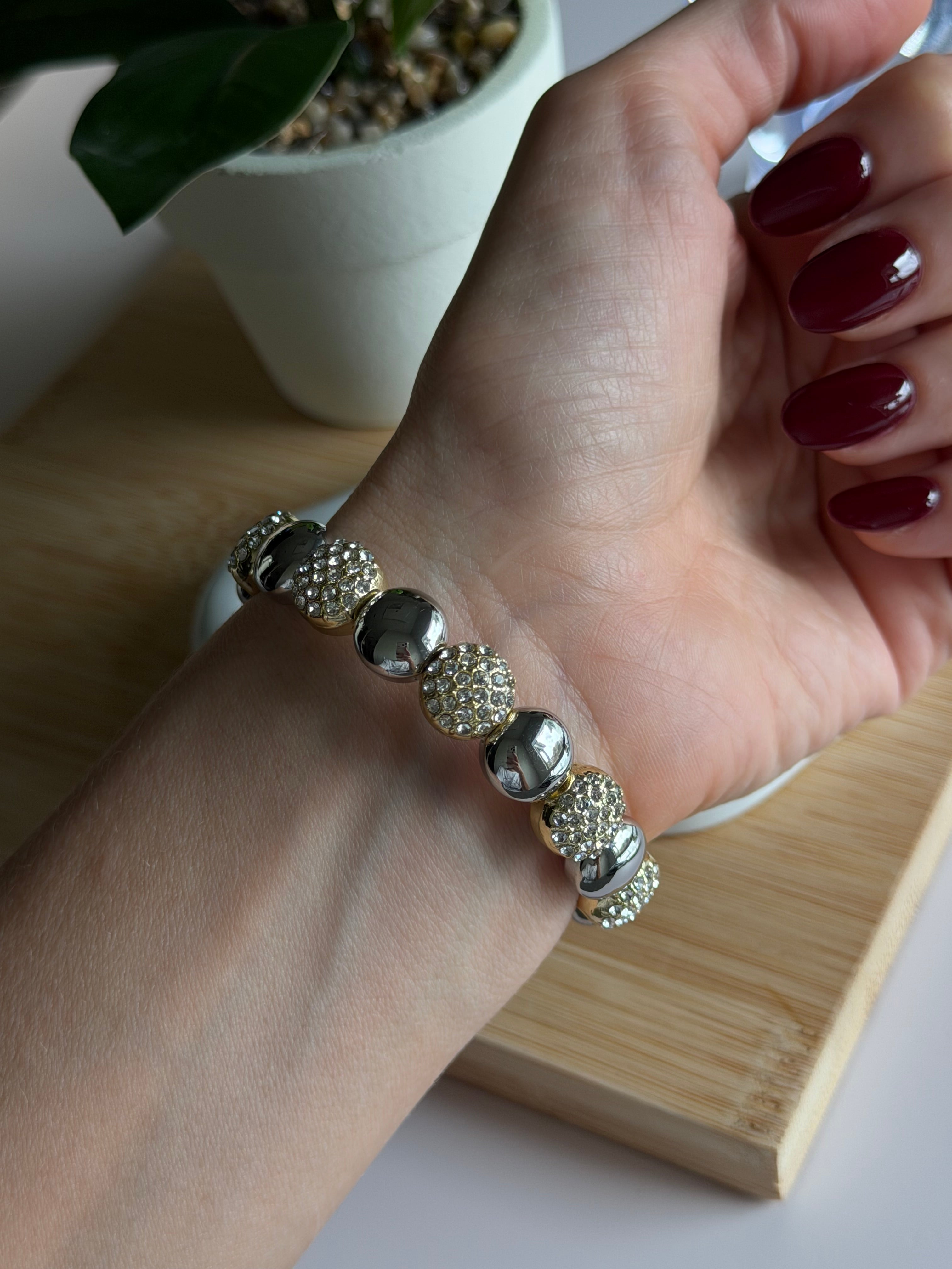 Metallic Duo Pavé Bead Bracelet