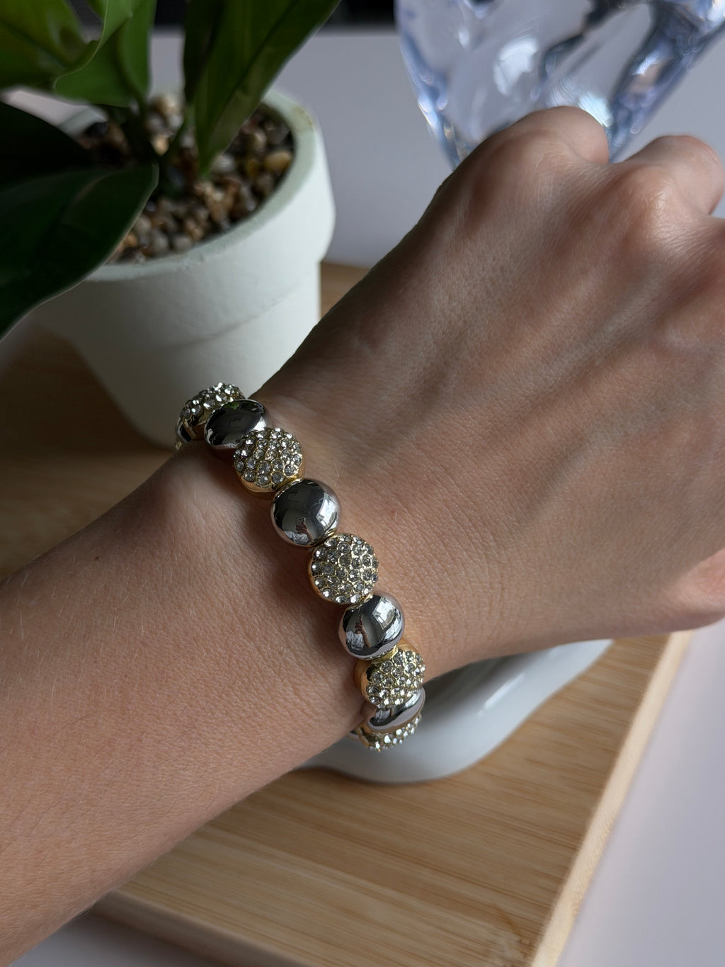 Metallic Duo Pavé Bead Bracelet
