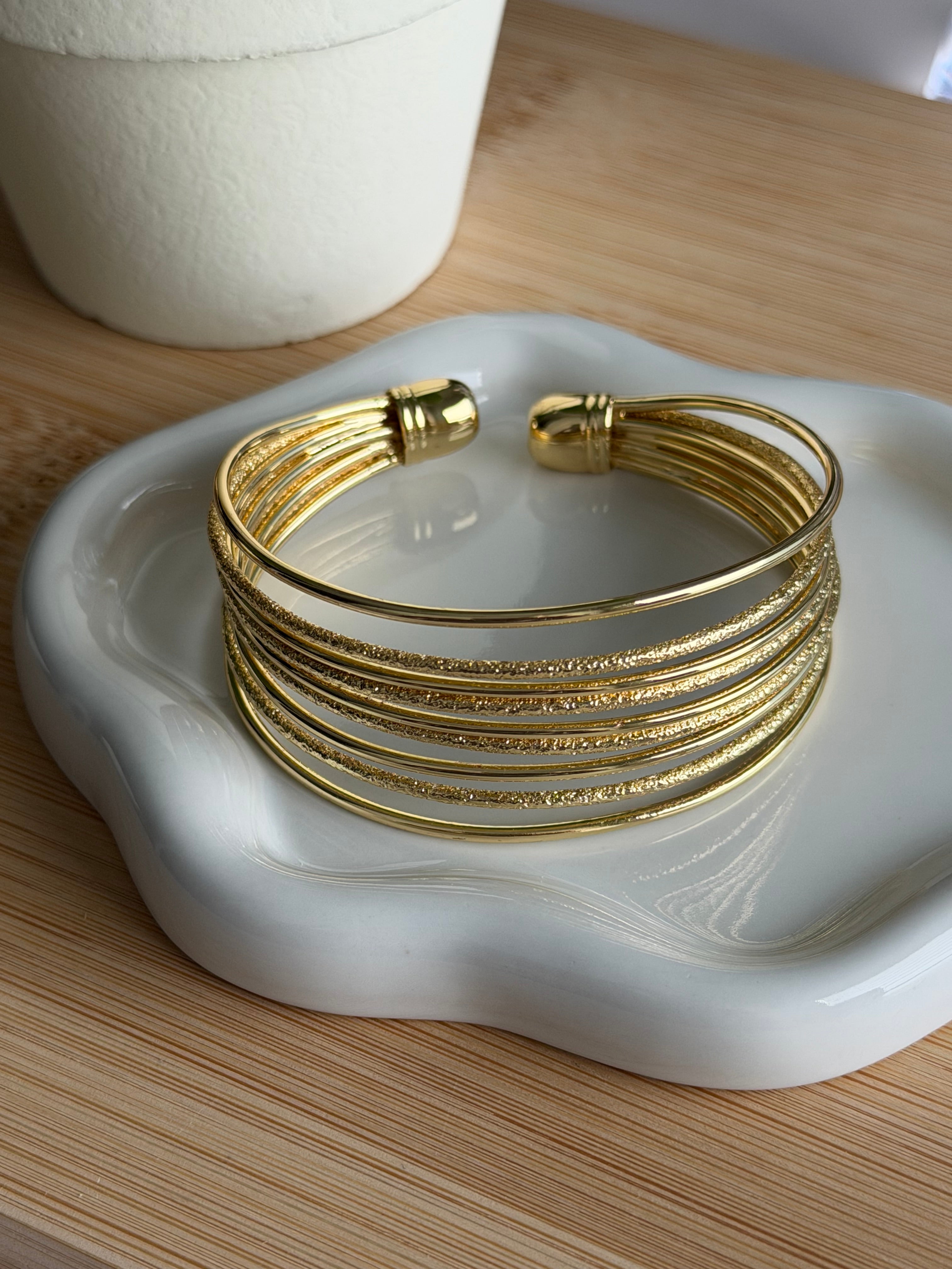 Multi-Wire Textured Gold Cuff