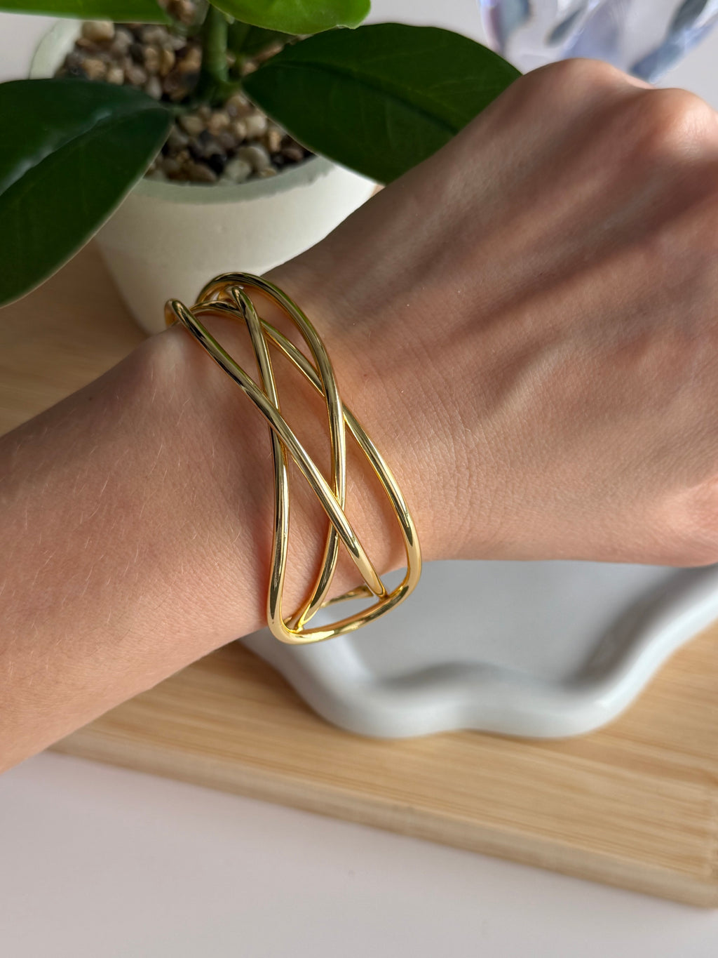 Twisted Minimalist Gold Cuff