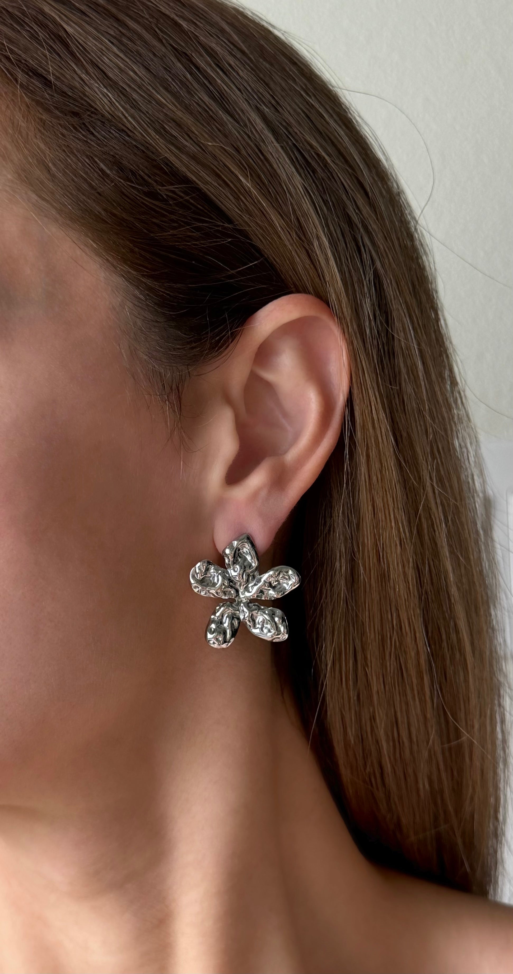 Organic Textured Flower Stud Earrings