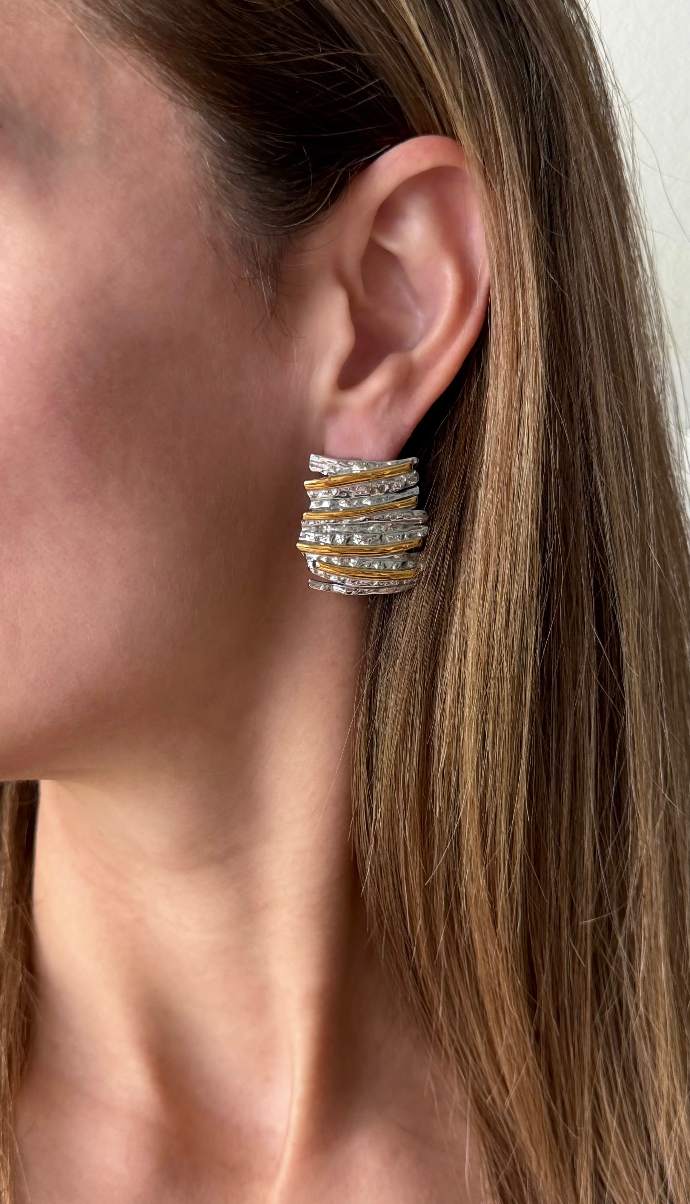 Textured Mixed-Metal Statement Stud Earrings