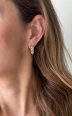 Textured Gold Huggie Hoops with CZ Accents
