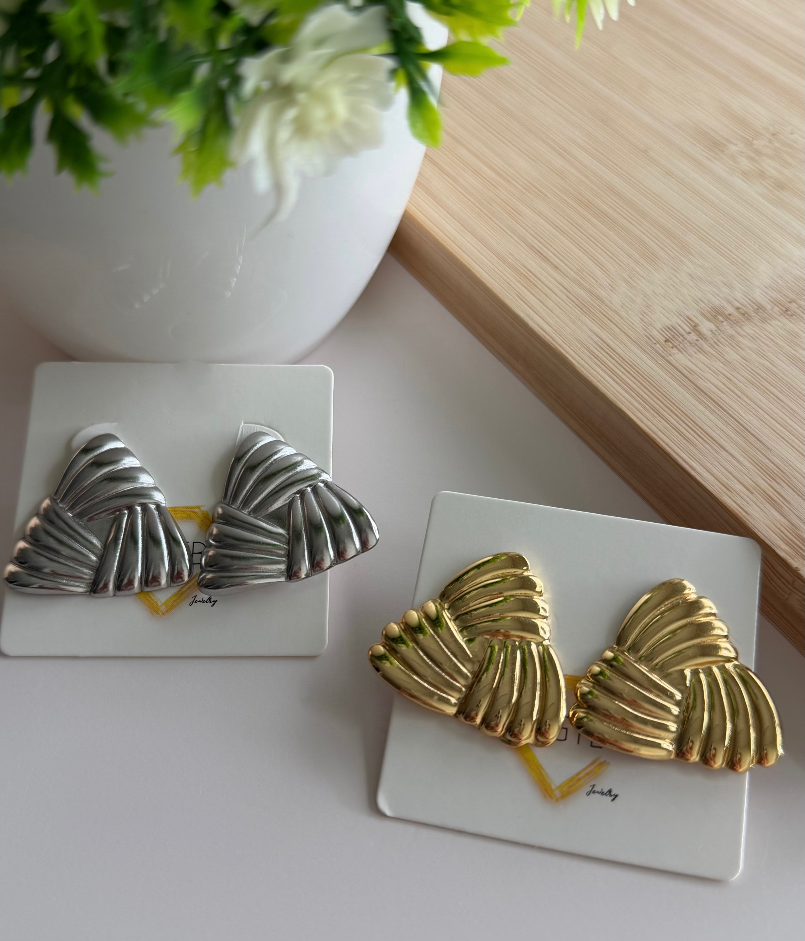 Folded Fan Triangle Earrings