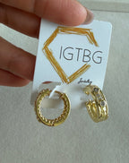 Textured Gold Huggie Hoops with CZ Accents