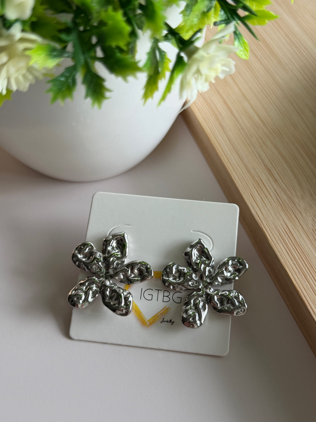 Organic Textured Flower Stud Earrings