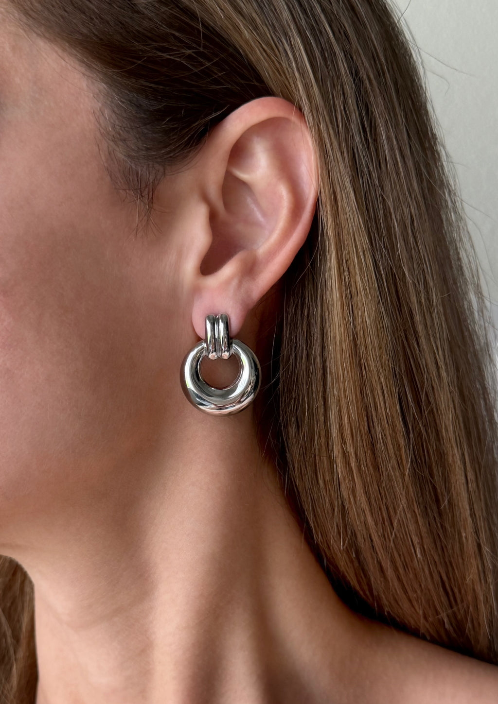 Chunky Silver Hoop Stud Earrings