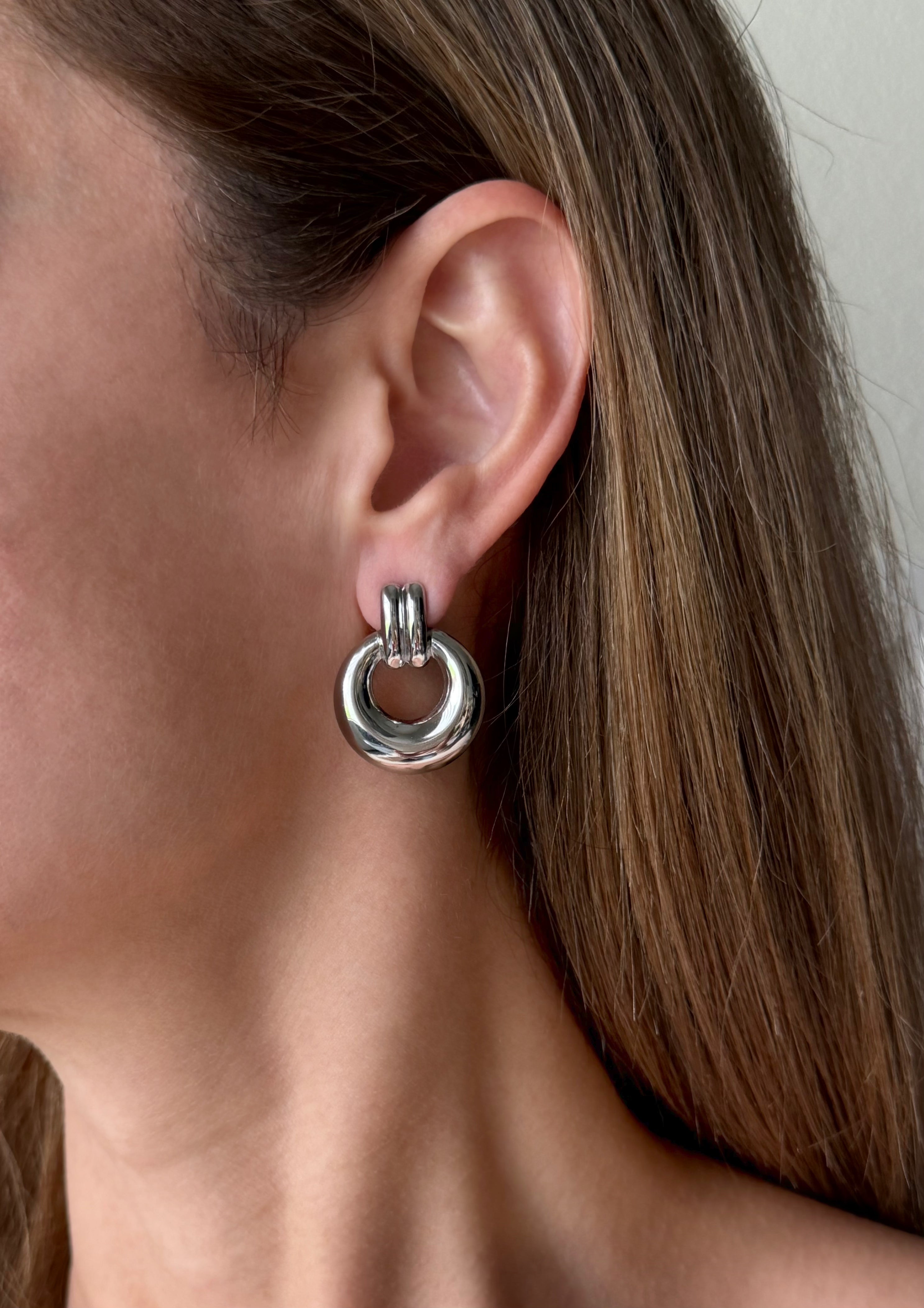 Chunky Silver Hoop Stud Earrings