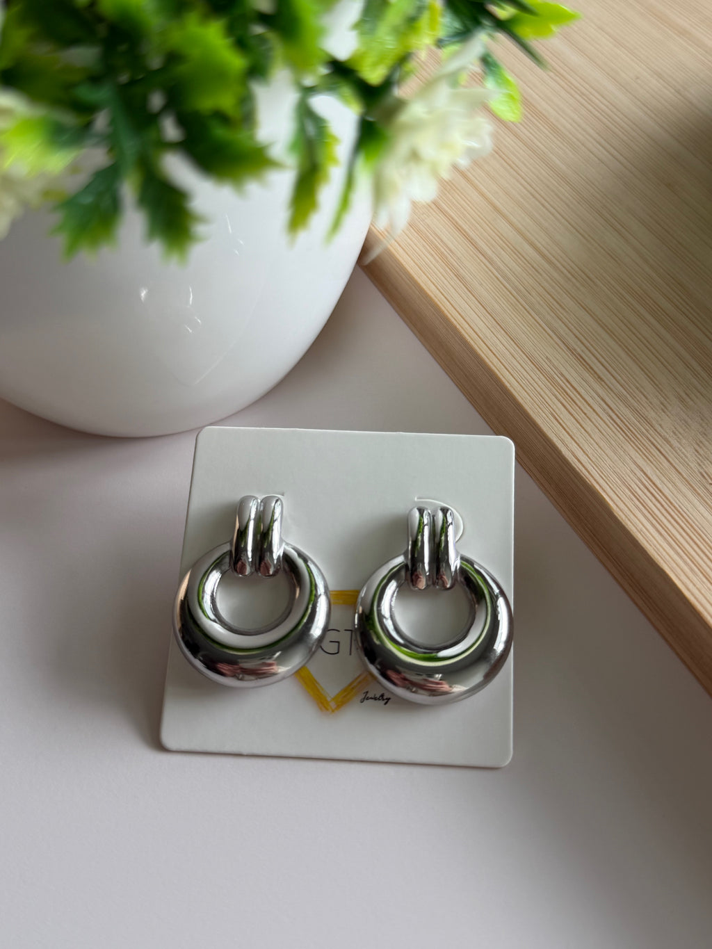 Chunky Silver Hoop Stud Earrings