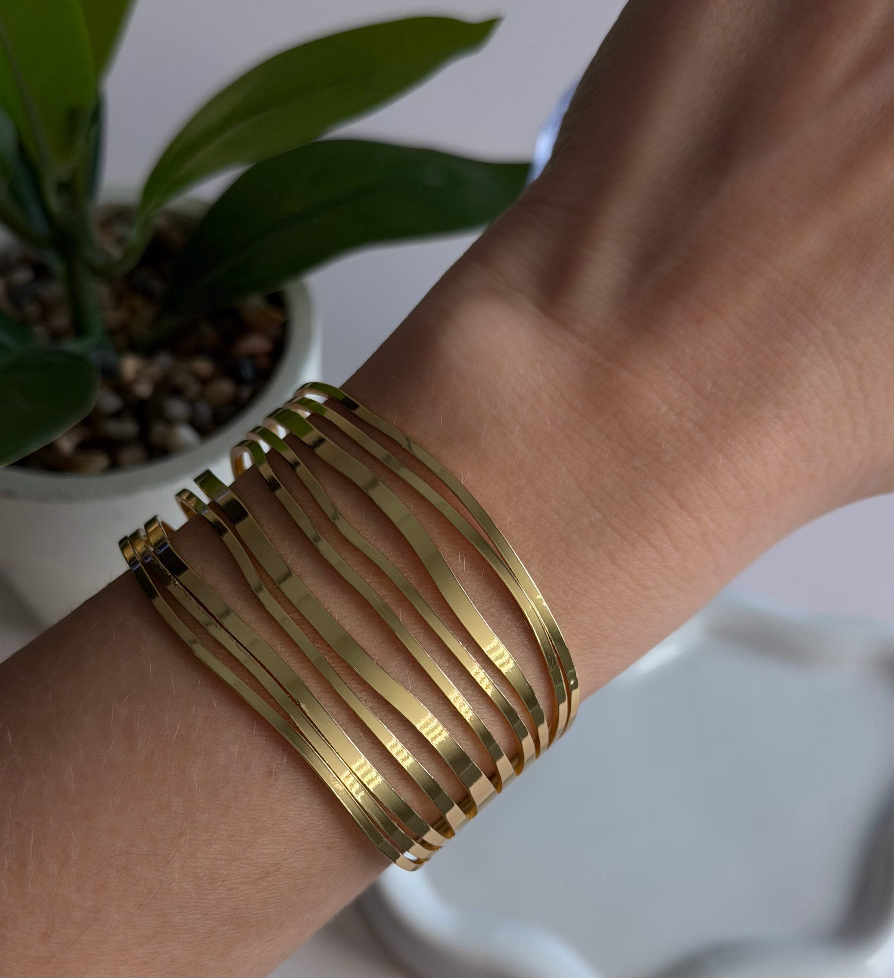 Gold Multi-Bar Cuff Bracelet