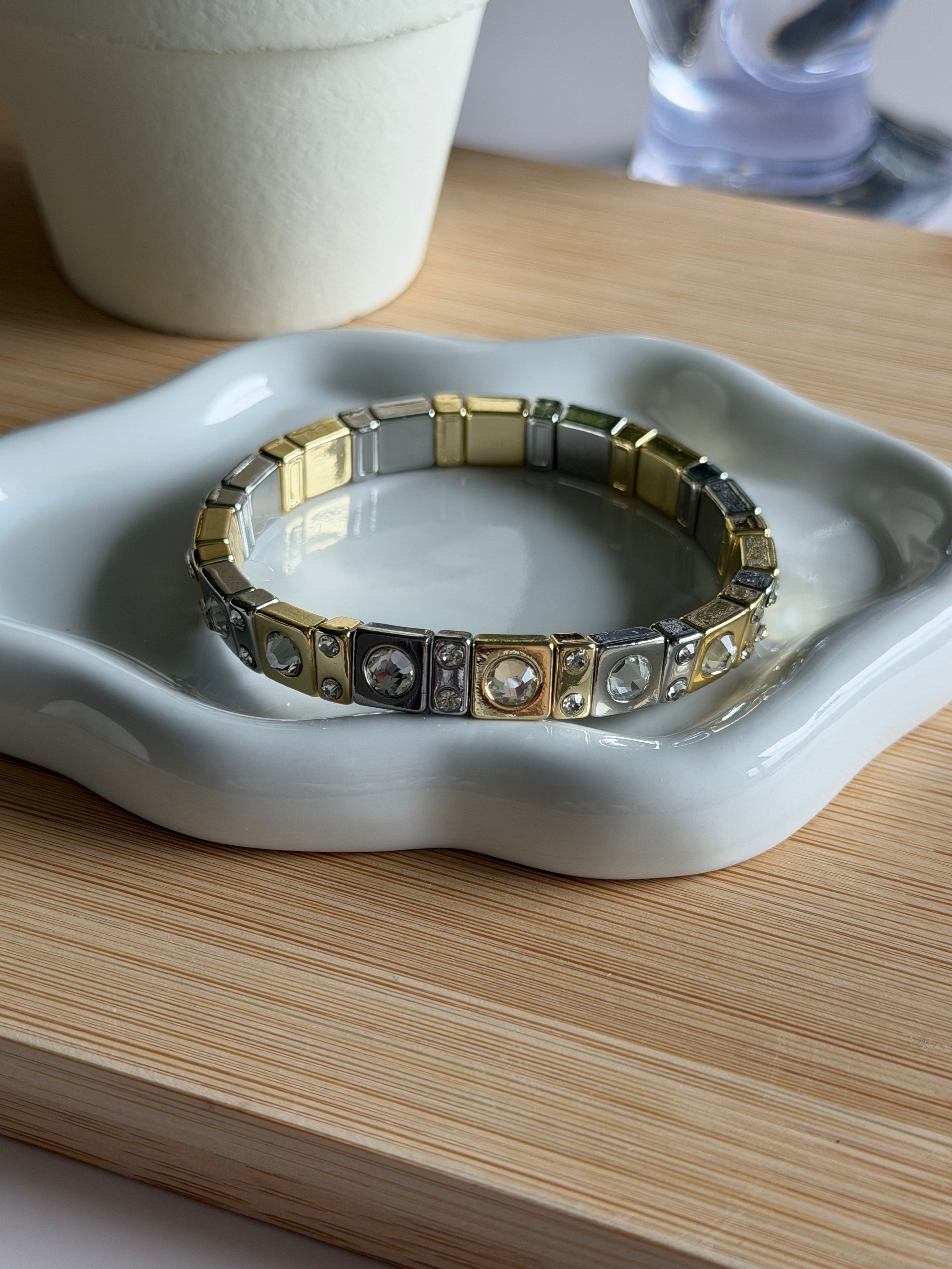 Two-Tone Crystal Stretch Bracelet