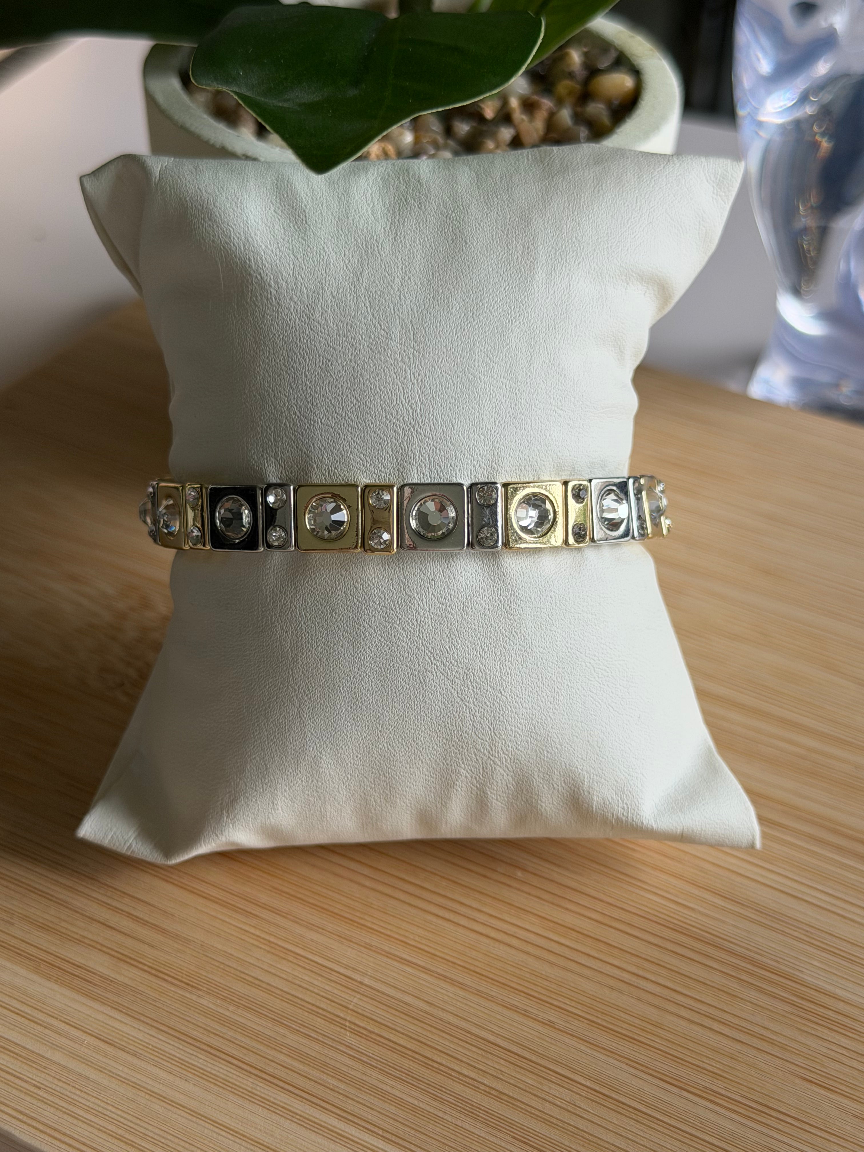 Two-Tone Crystal Stretch Bracelet