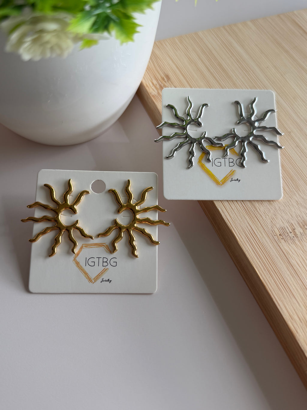 Sunburst Stainless Steel Earrings