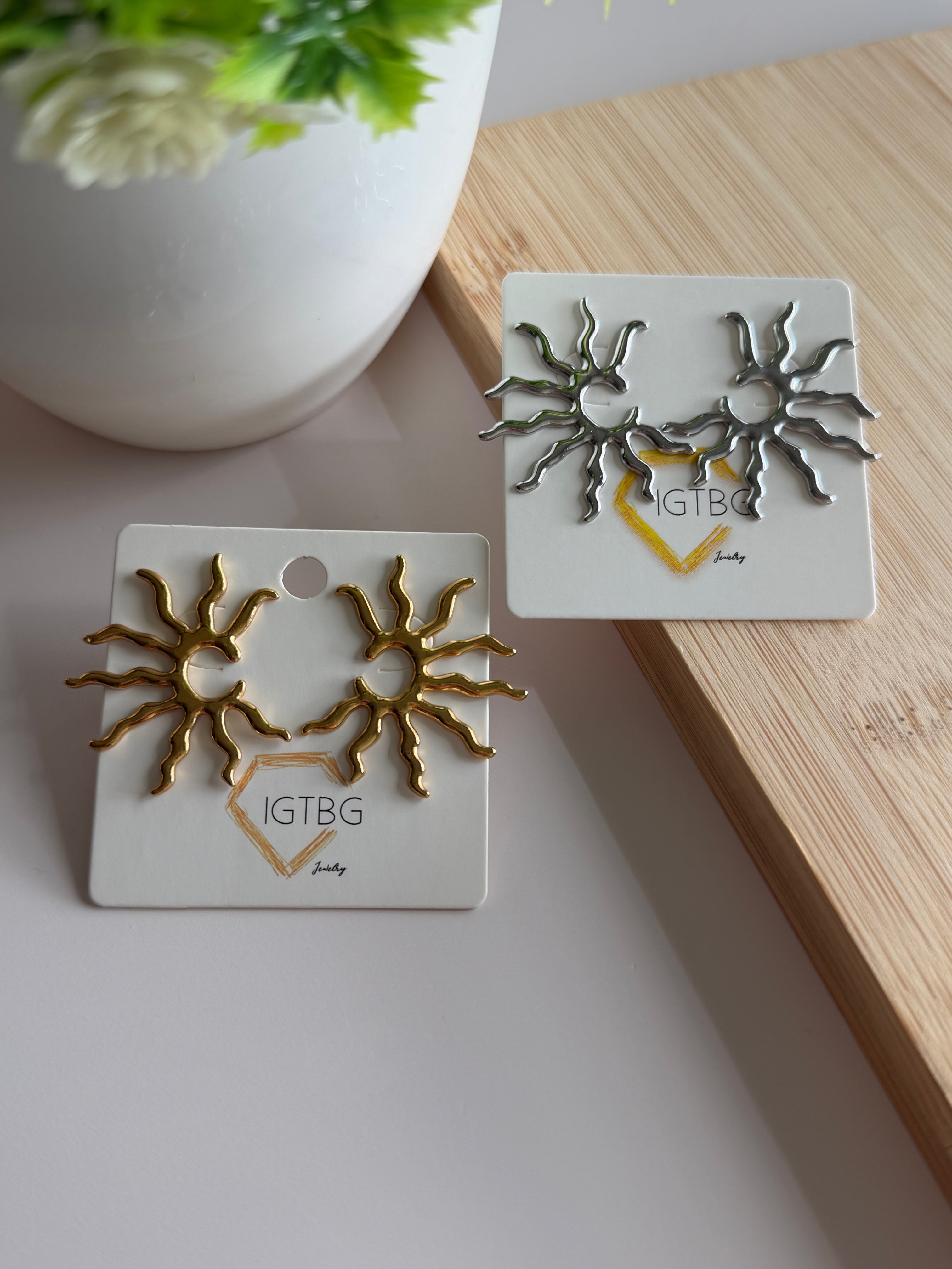 Sunburst Stainless Steel Earrings